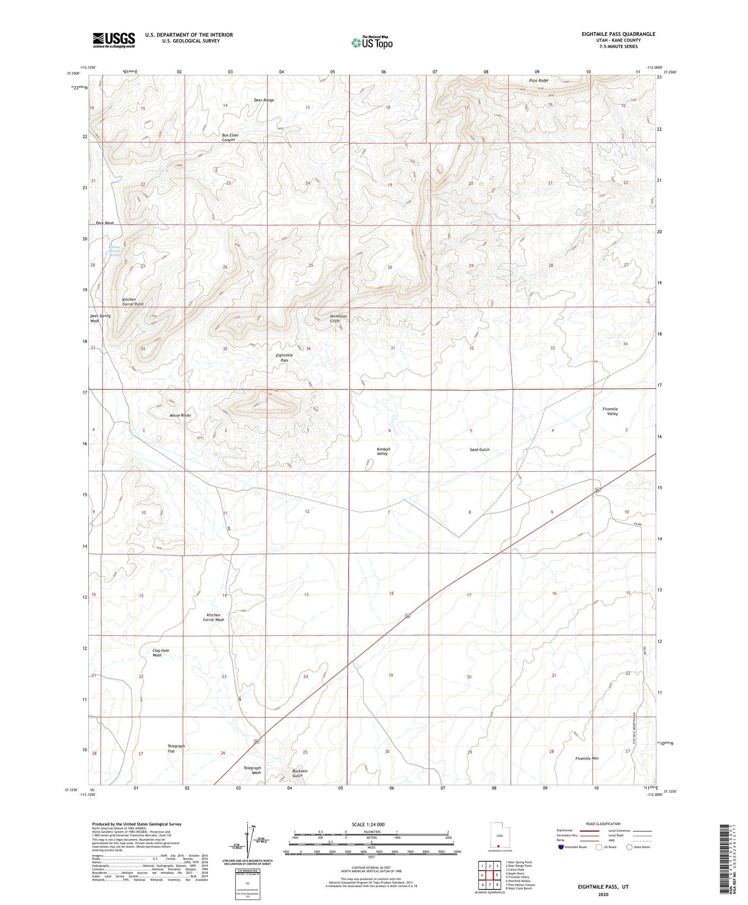 Eightmile Pass Utah US Topo Map Image
