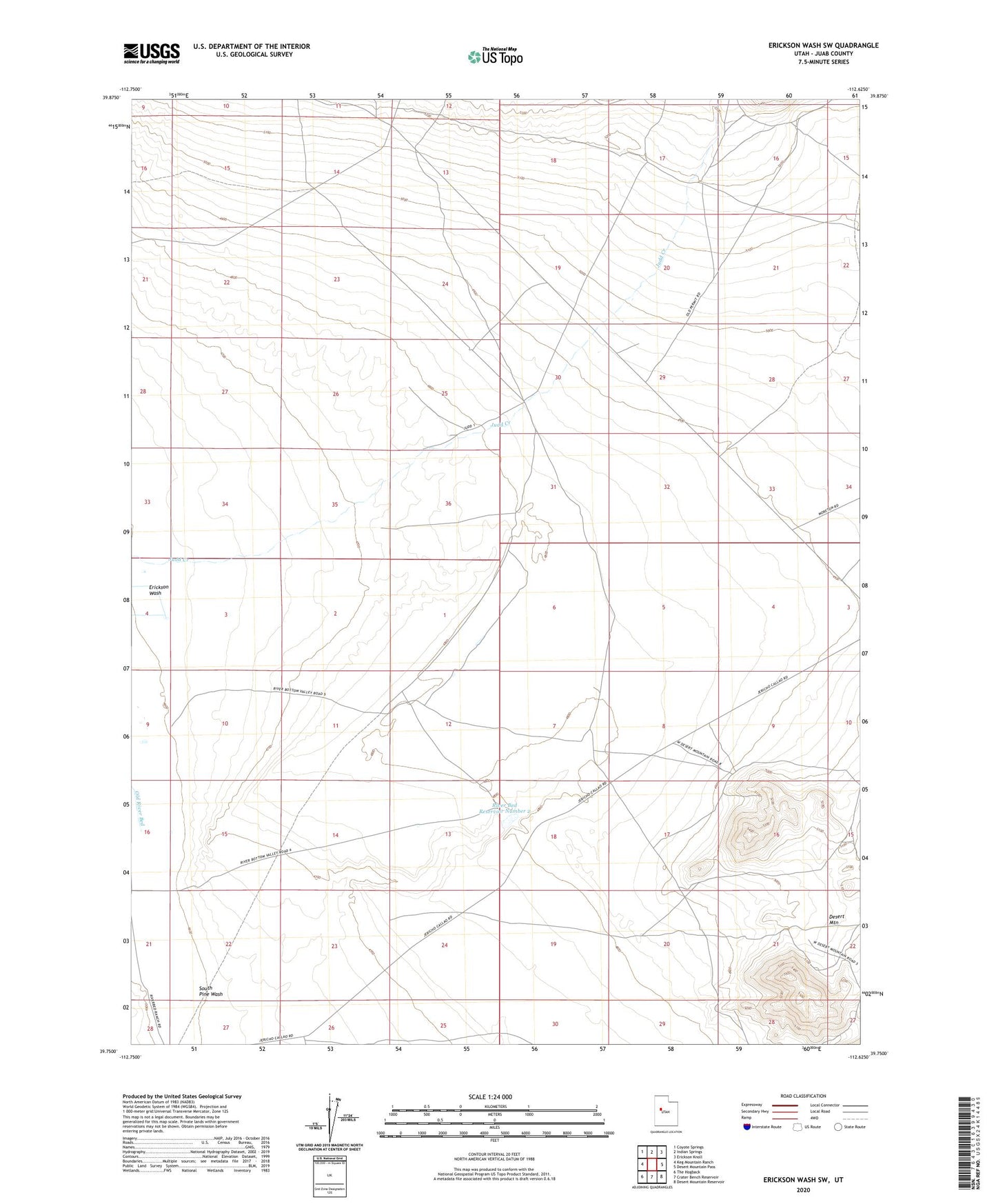Erickson Wash SW Utah US Topo Map Image