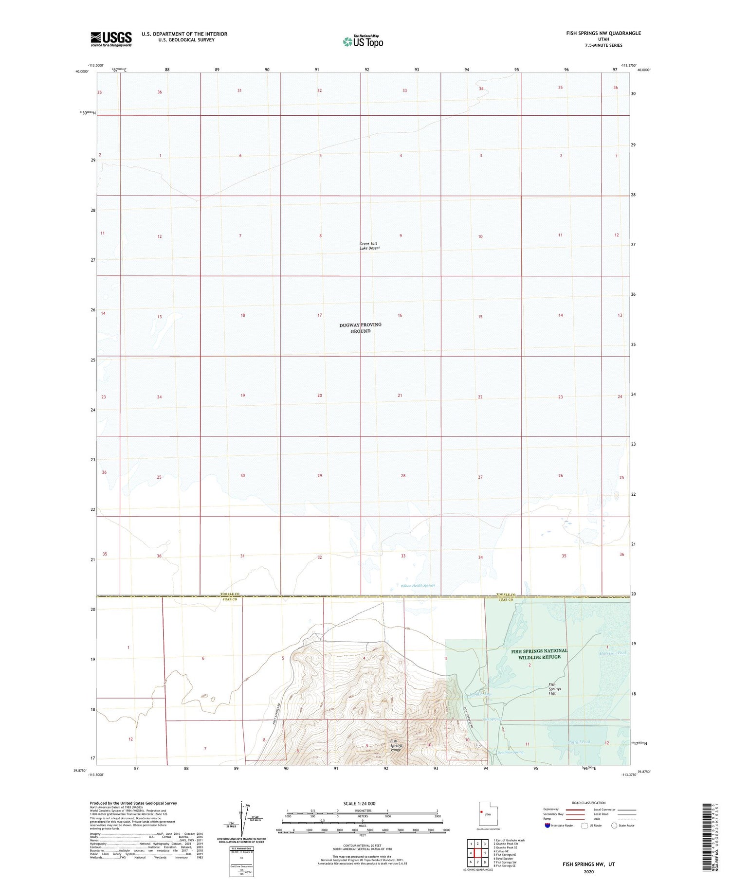 Fish Springs NW Utah US Topo Map Image