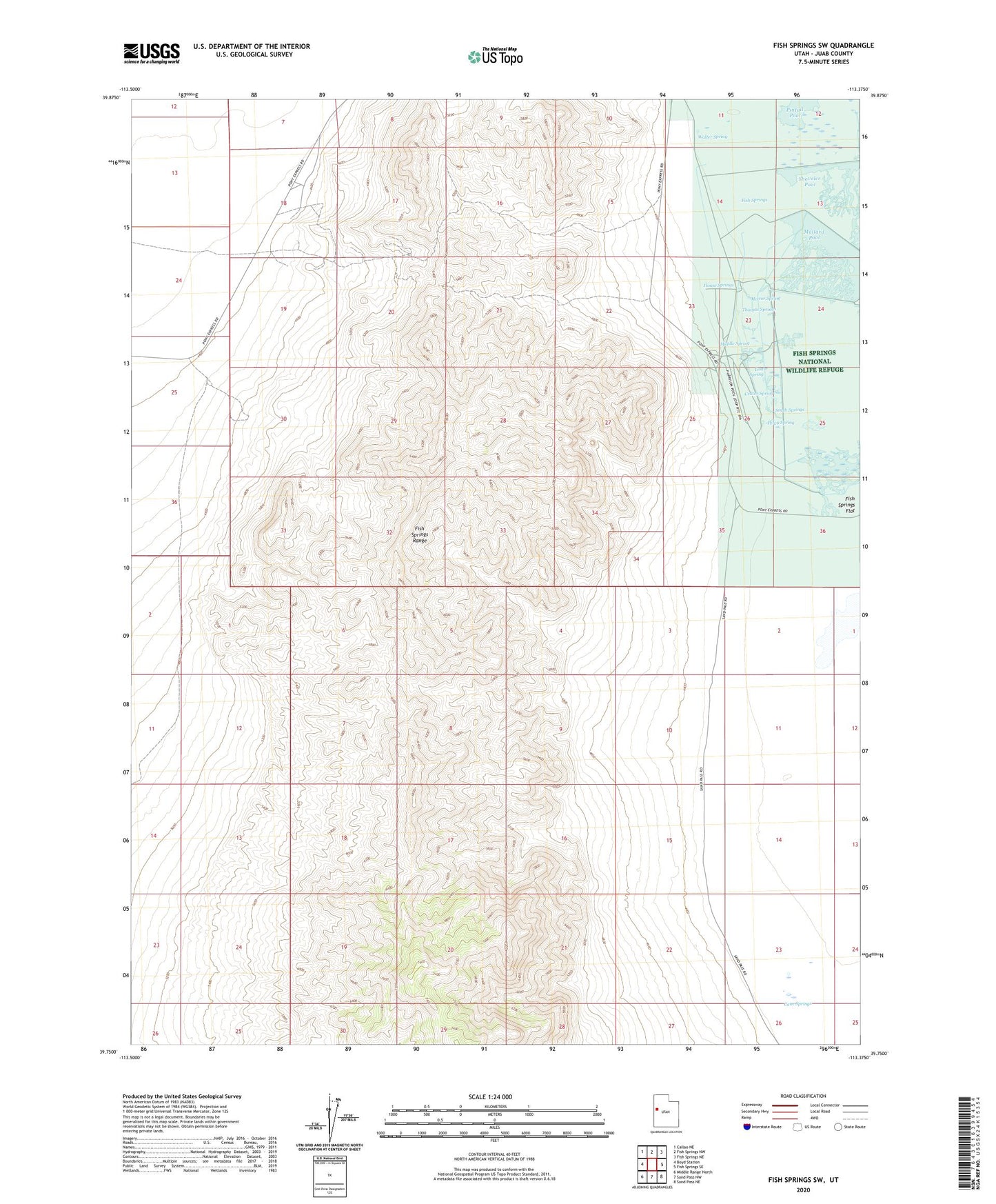 Fish Springs SW Utah US Topo Map Image