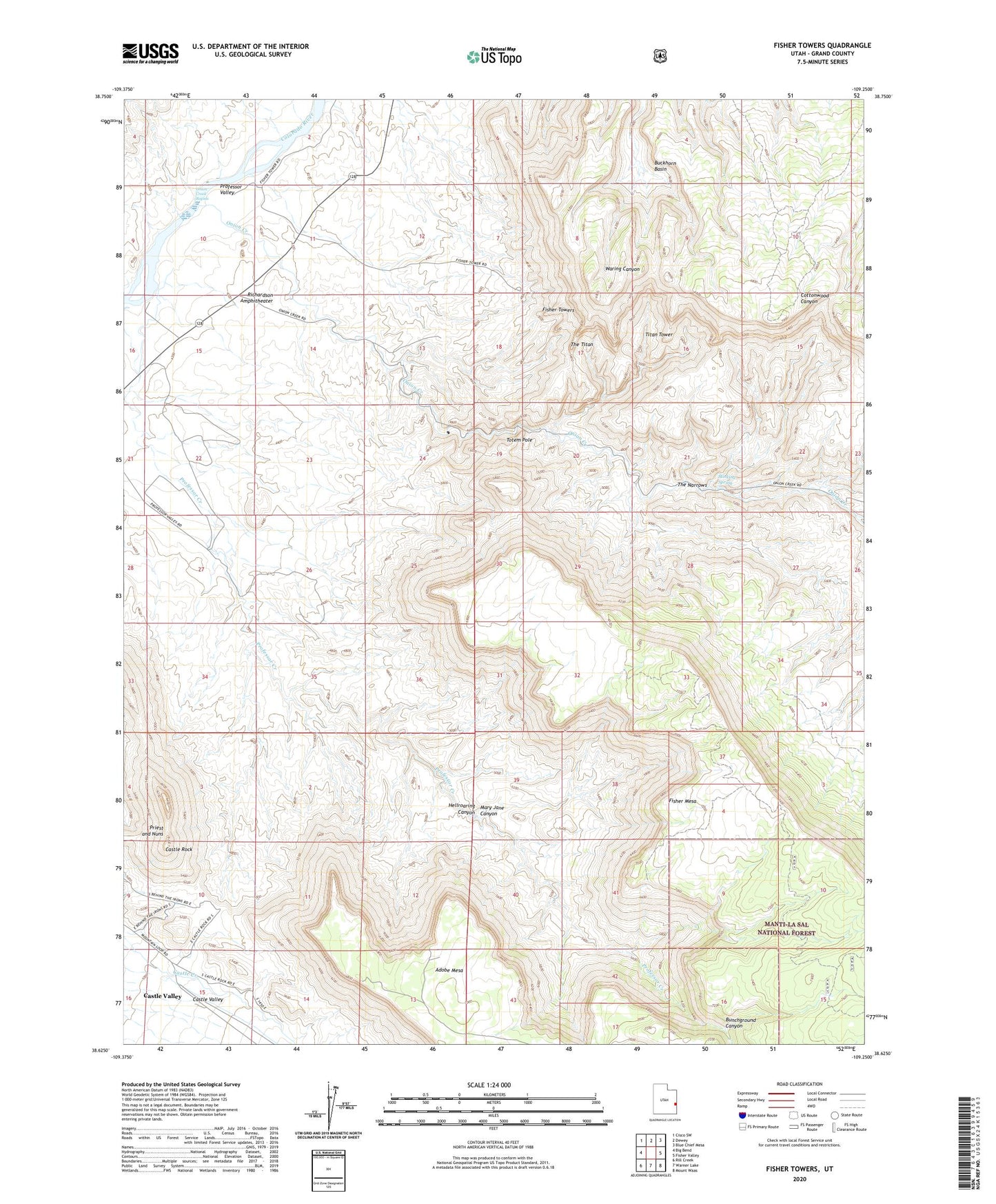 Fisher Towers Utah US Topo Map Image