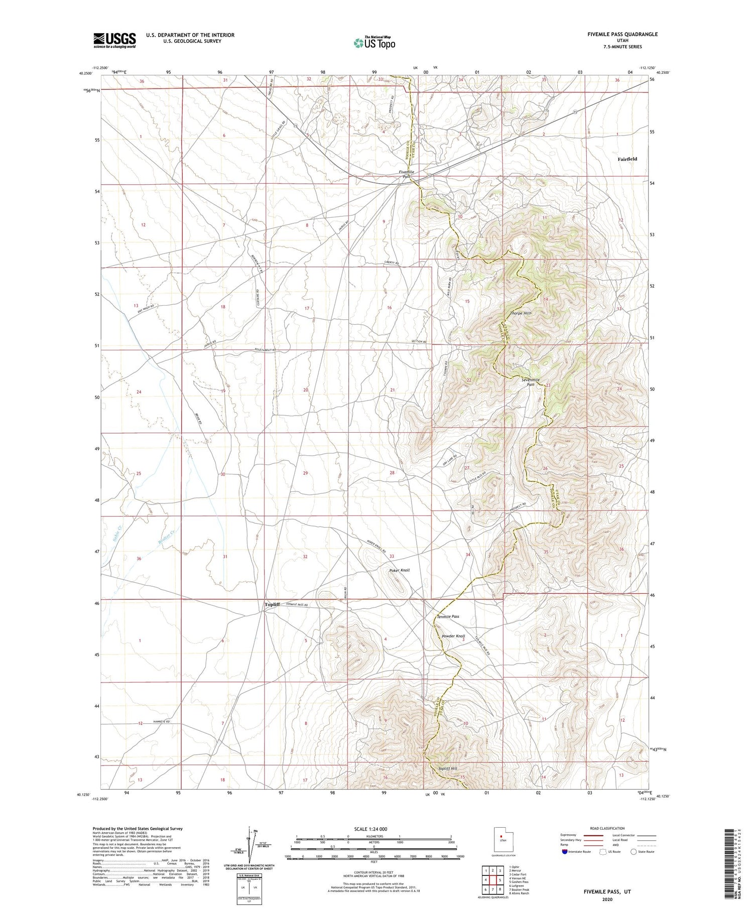 Fivemile Pass Utah US Topo Map Image