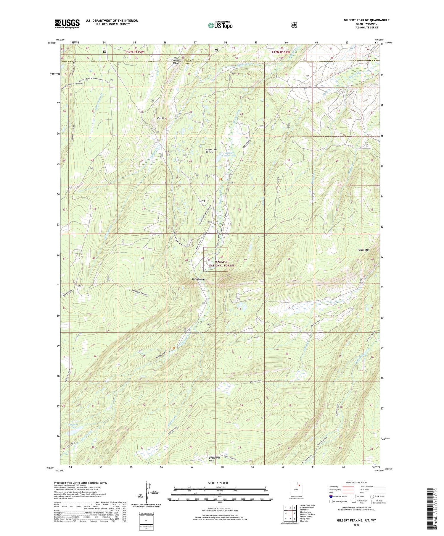 Gilbert Peak NE Utah US Topo Map Image