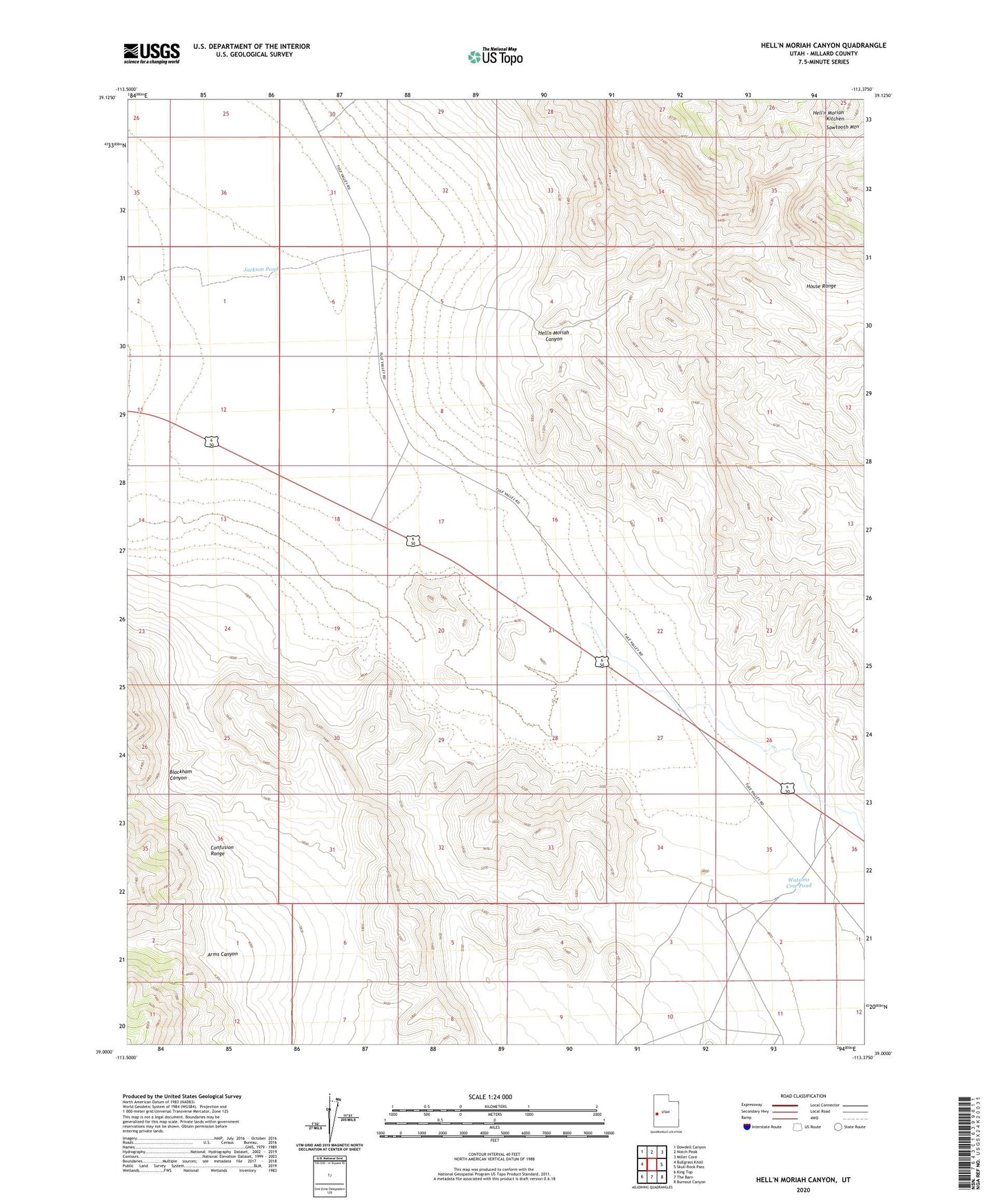 Hell'n Moriah Canyon Utah US Topo Map Image