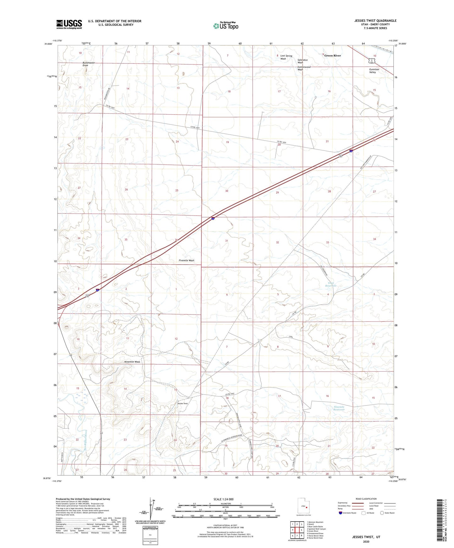 Jessies Twist Utah US Topo Map Image