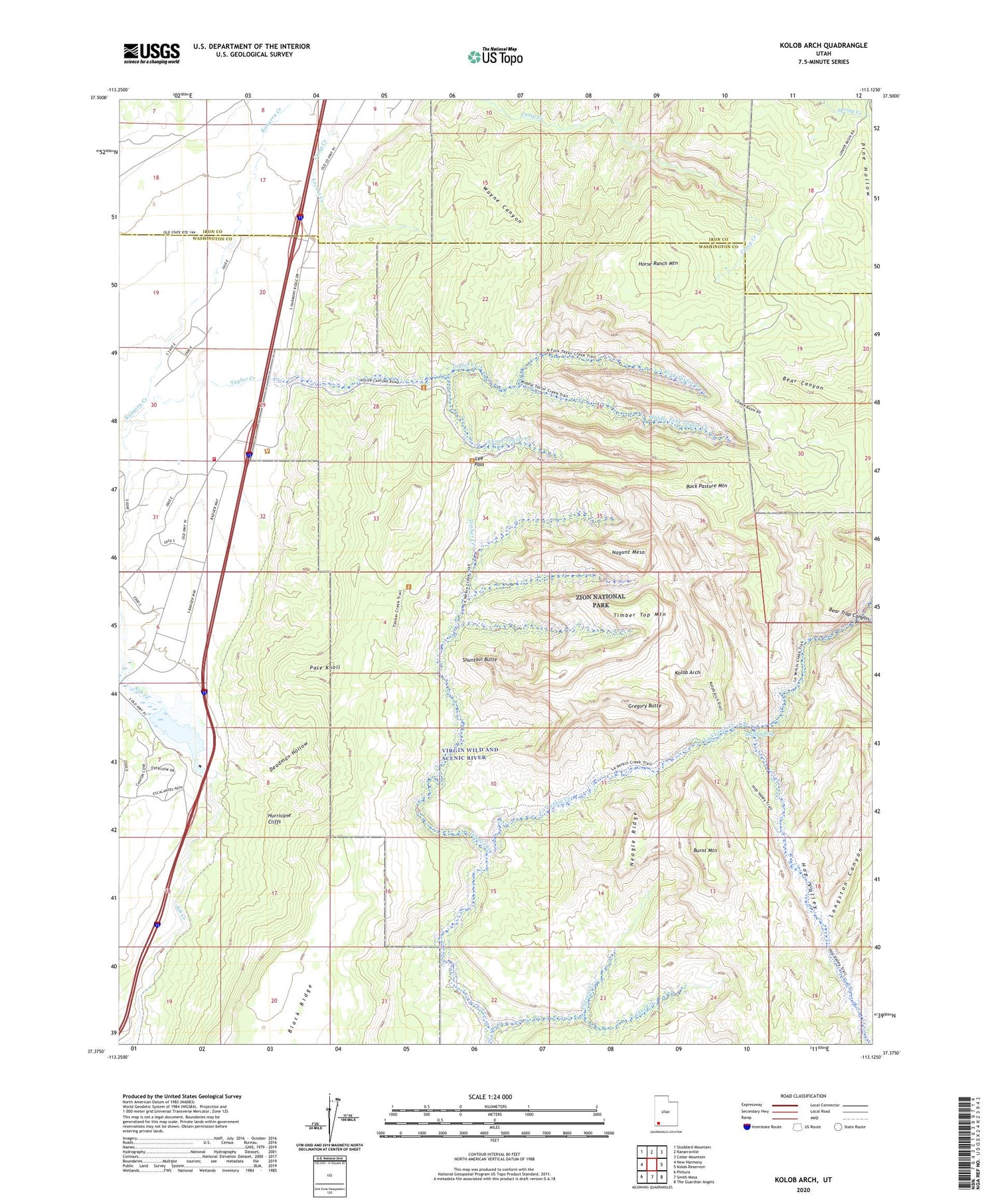 Kolob Arch Utah US Topo Map Image