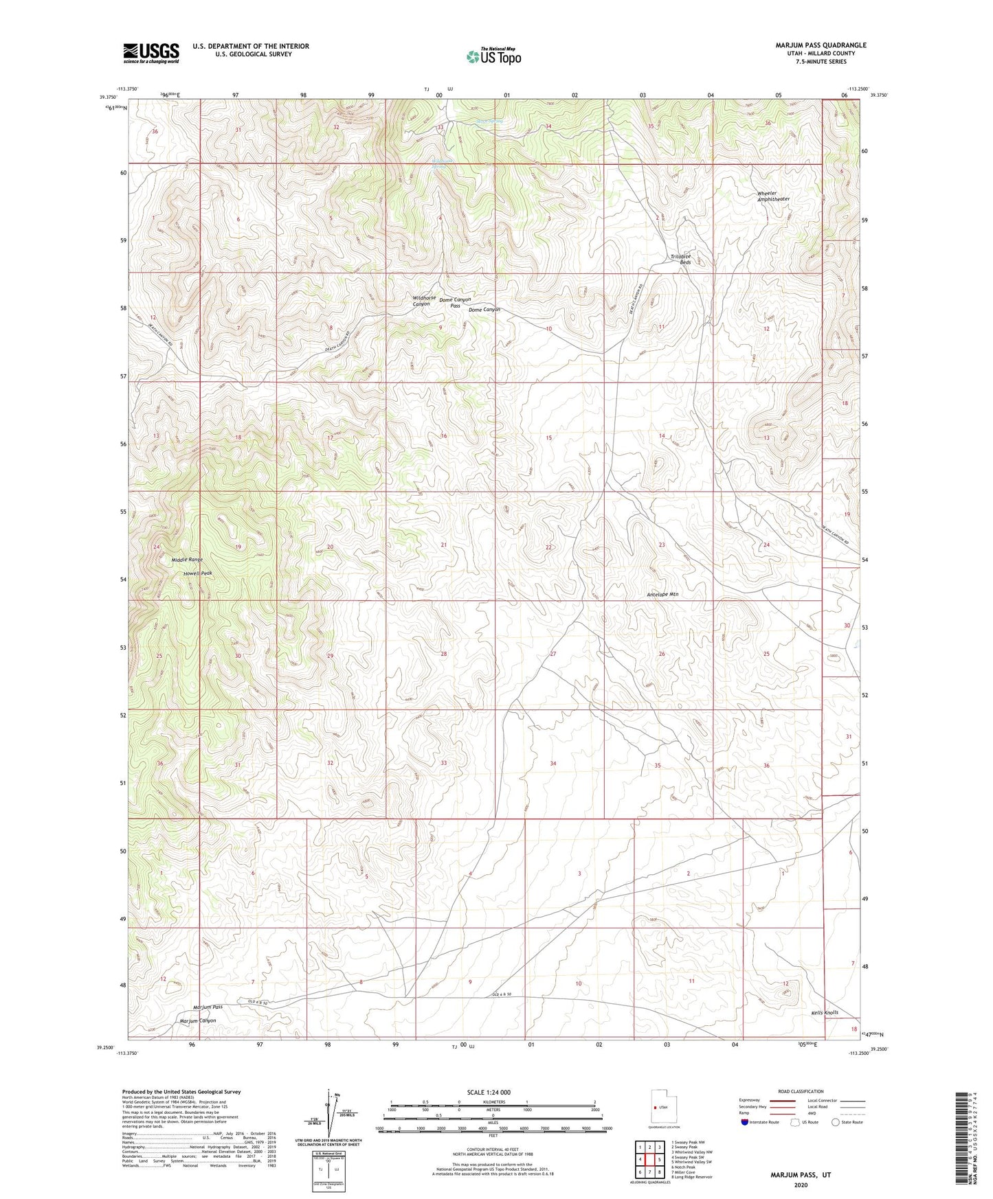 Marjum Pass Utah US Topo Map Image