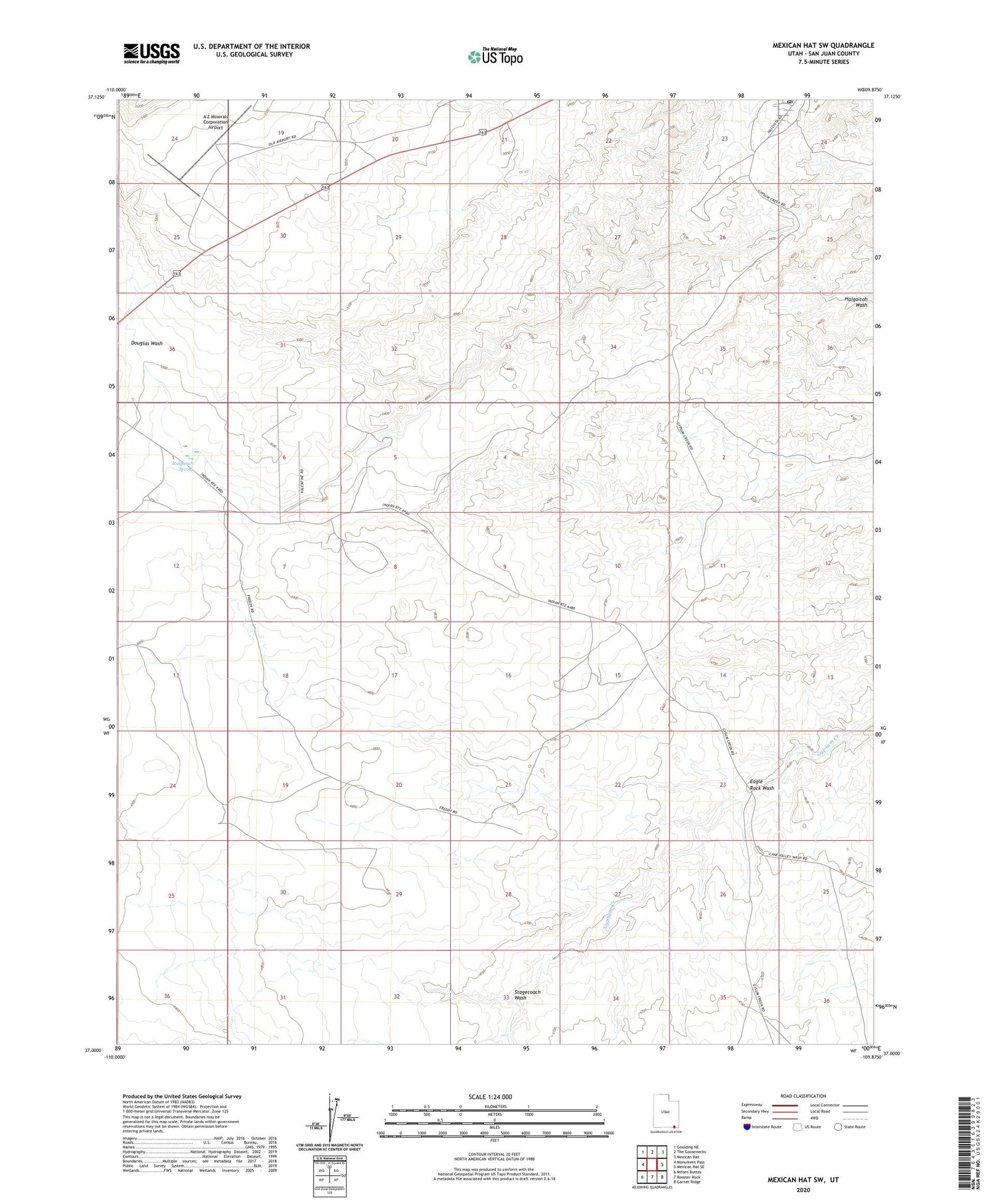 Mexican Hat SW Utah US Topo Map Image