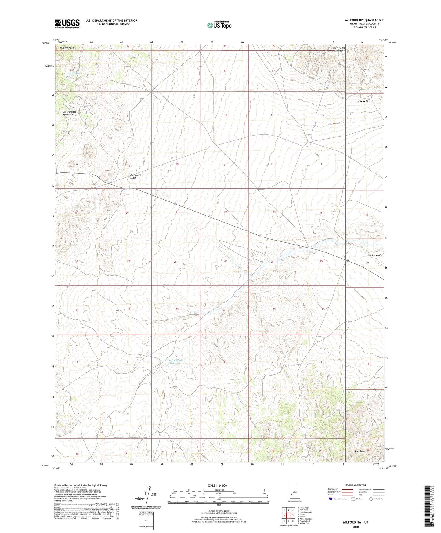 Milford NW Utah US Topo Map Image