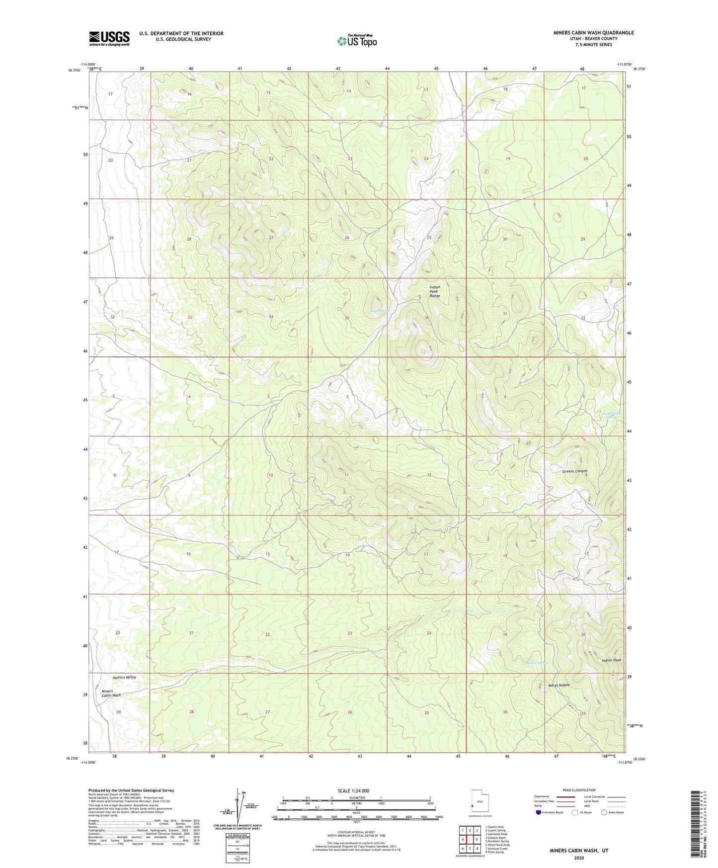 Miners Cabin Wash Utah US Topo Map Image