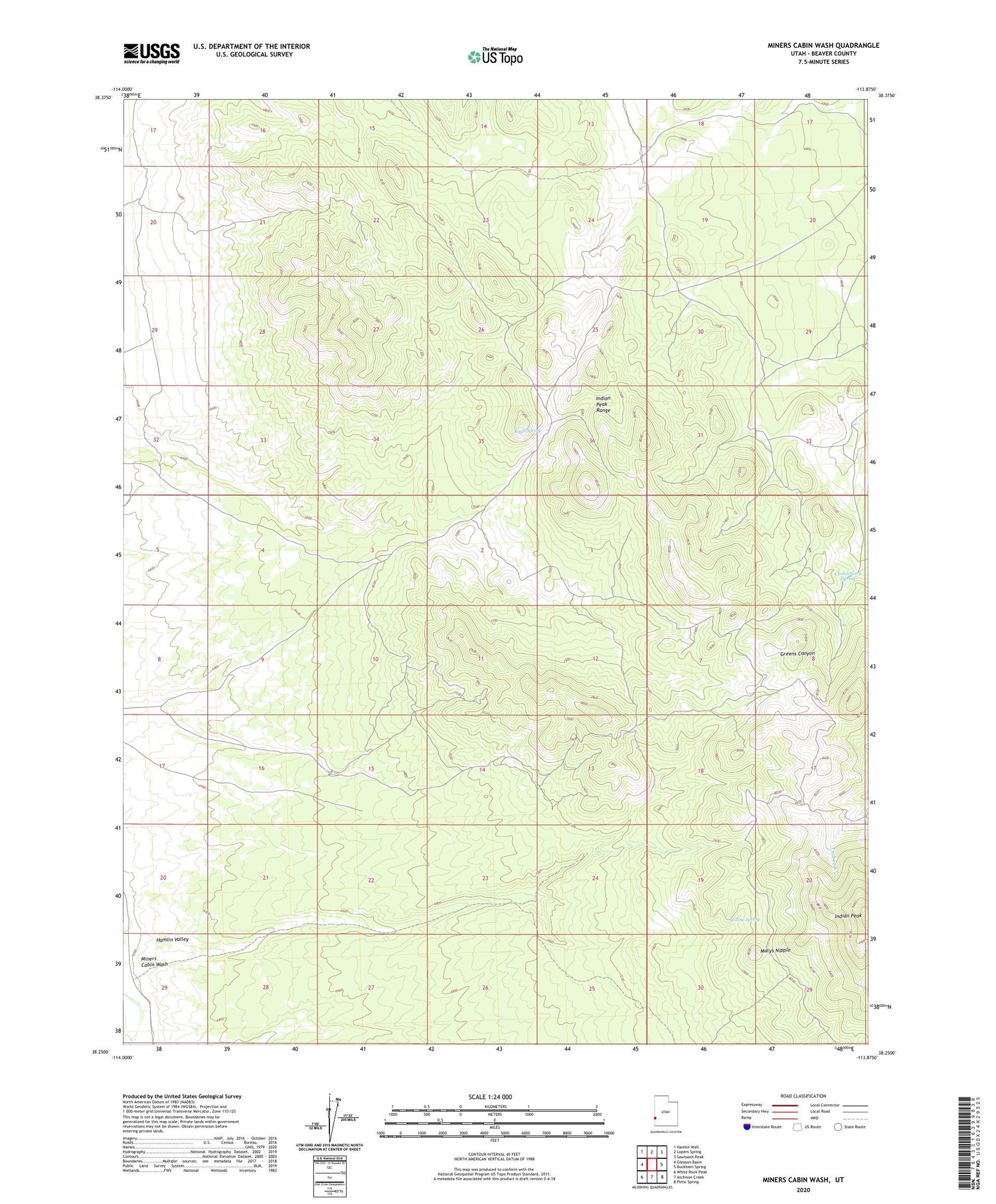 Miners Cabin Wash Utah US Topo Map Image