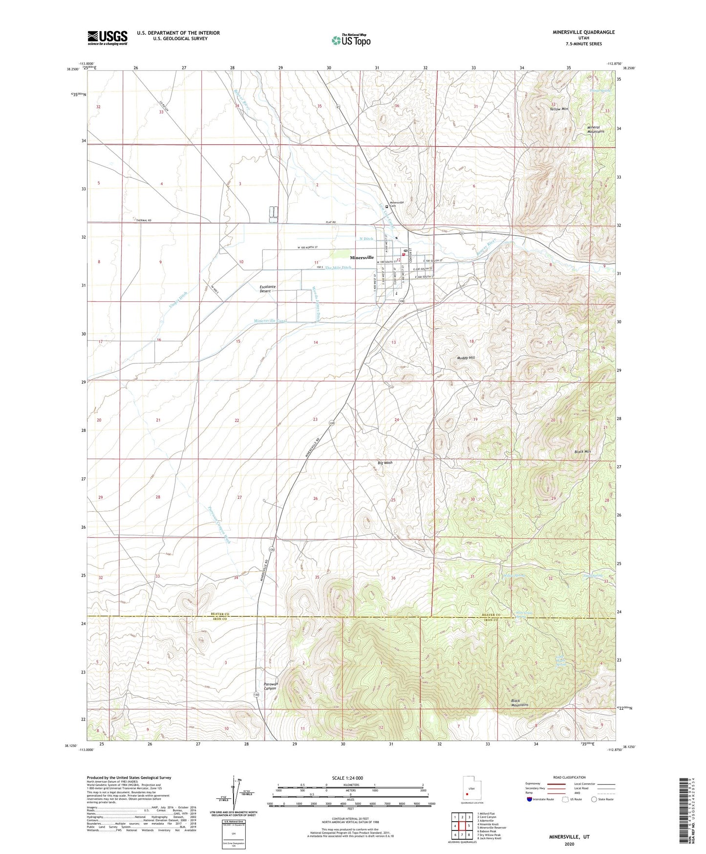 Minersville Utah US Topo Map Image