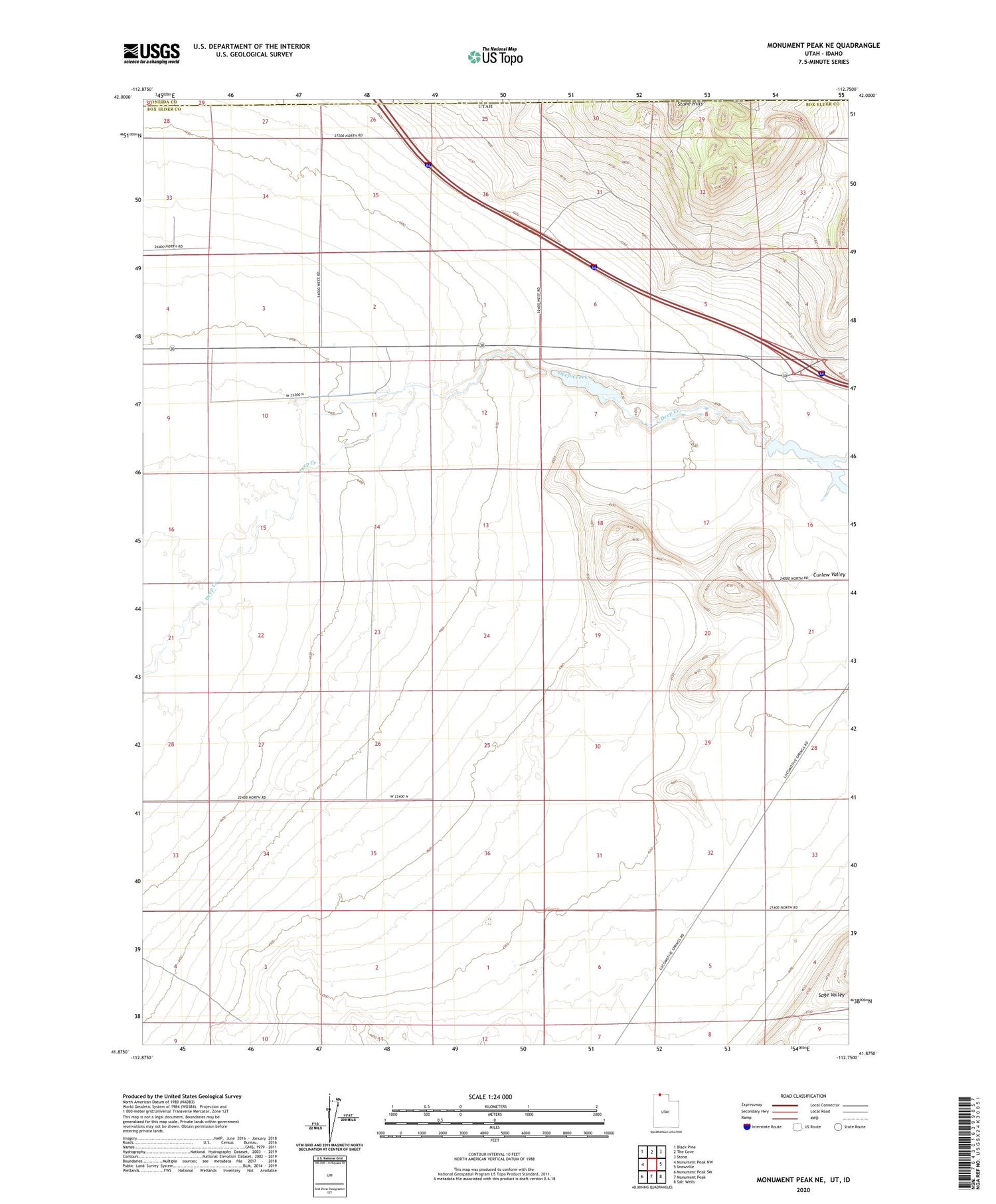 Monument Peak NE Utah US Topo Map Image