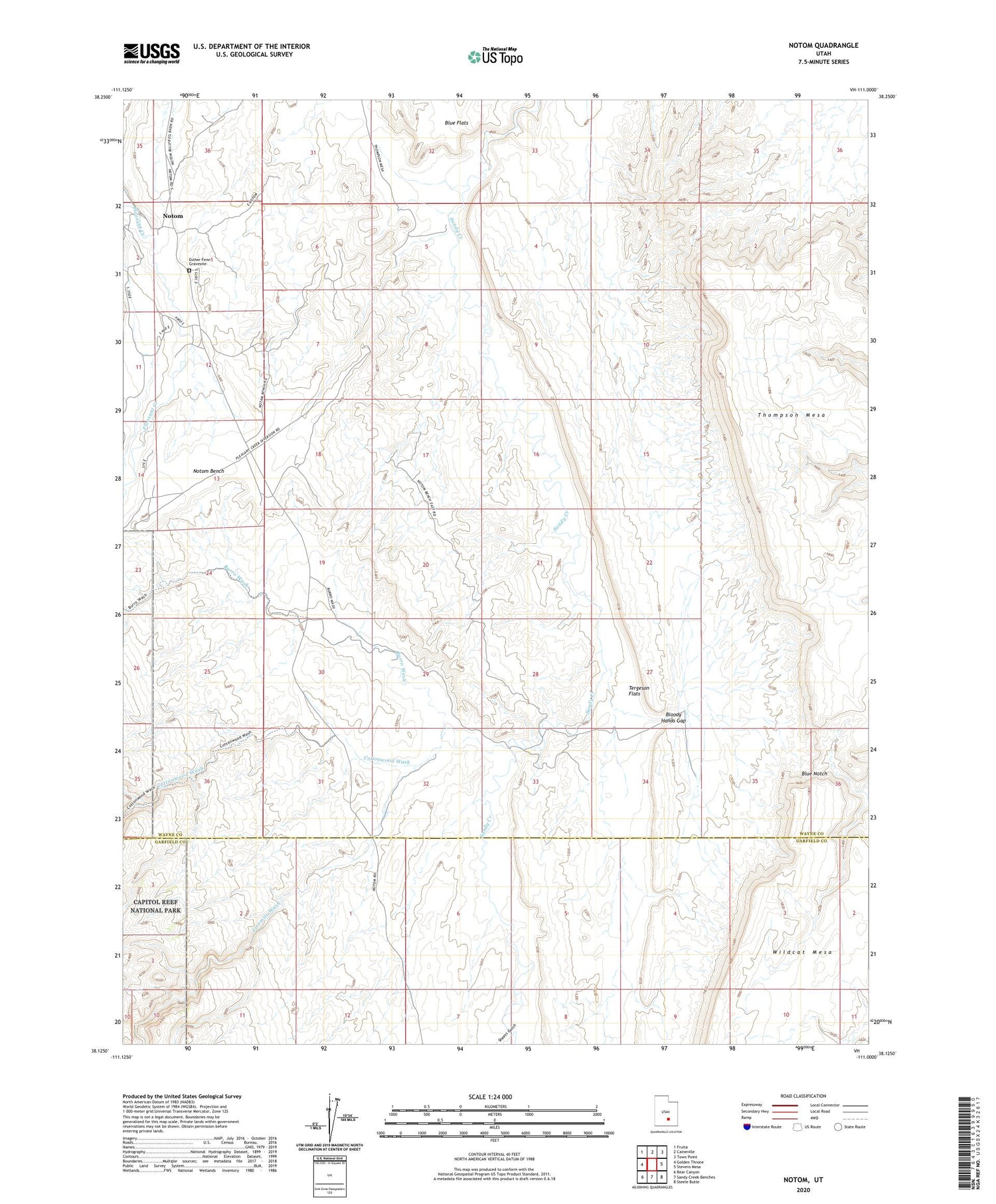 Notom Utah US Topo Map Image