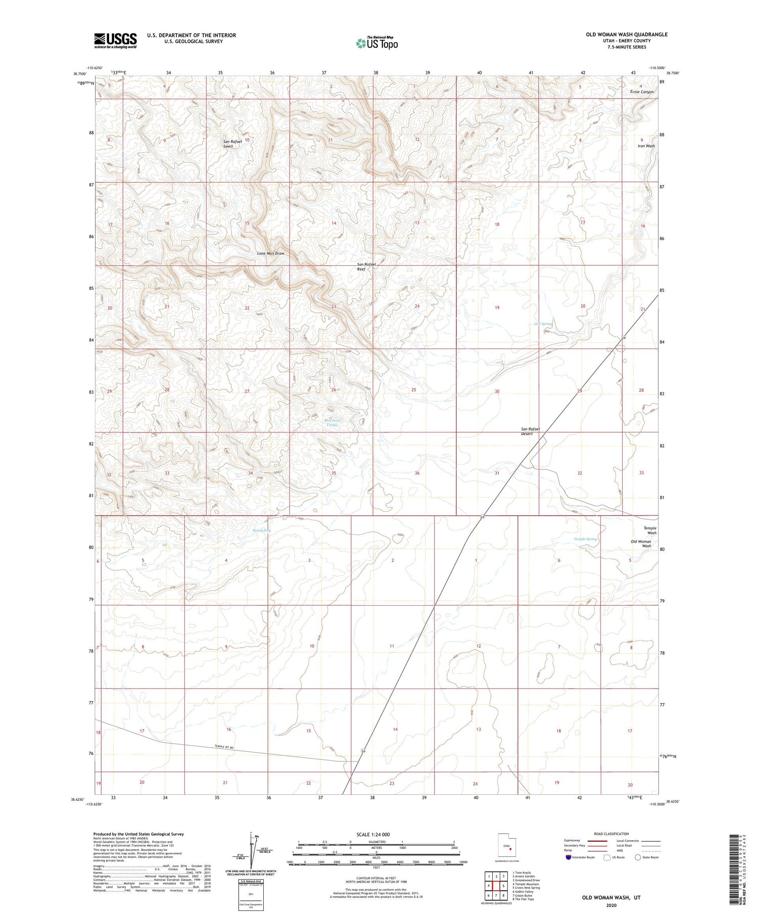 Old Woman Wash Utah US Topo Map Image