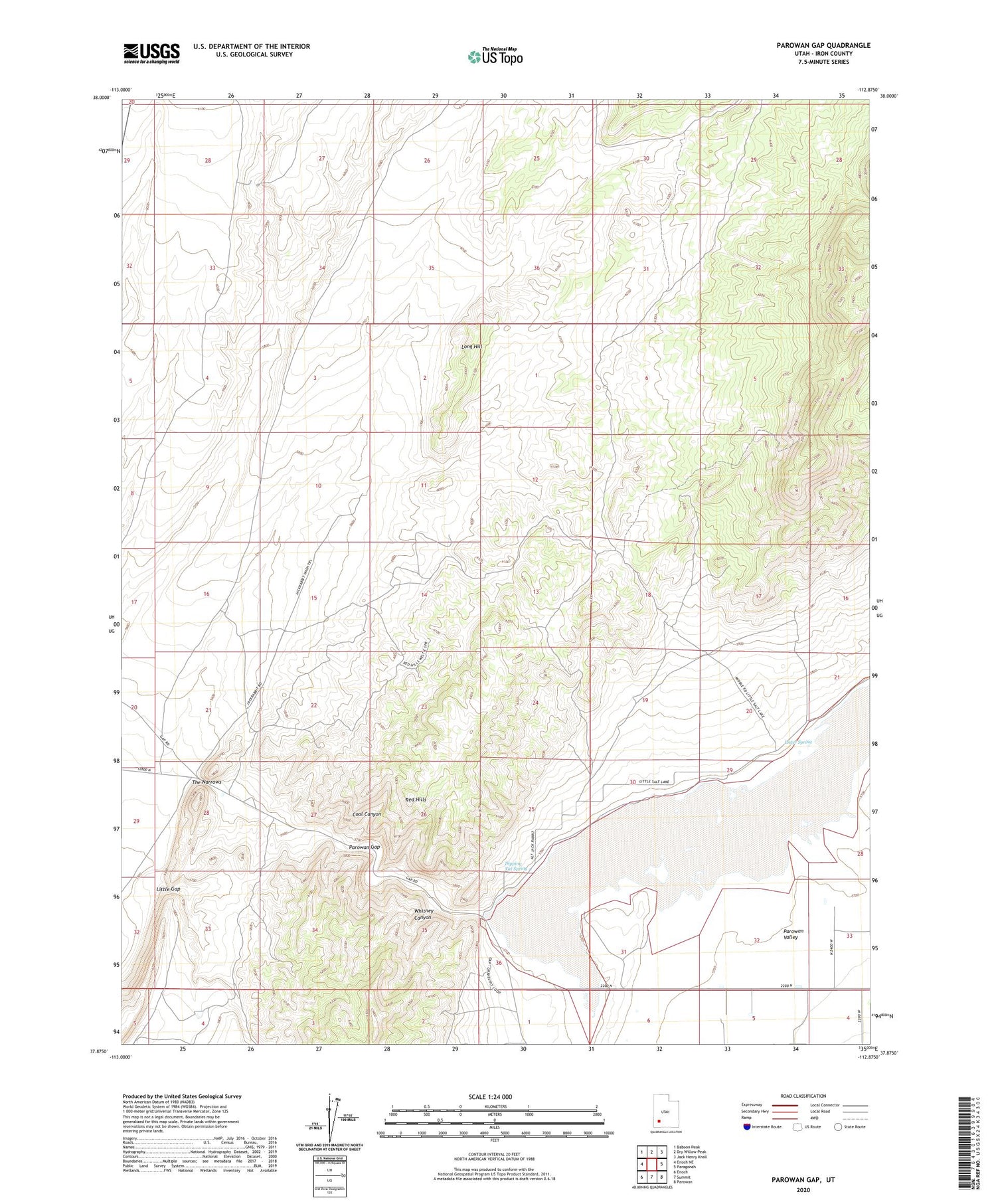 Parowan Gap Utah US Topo Map Image