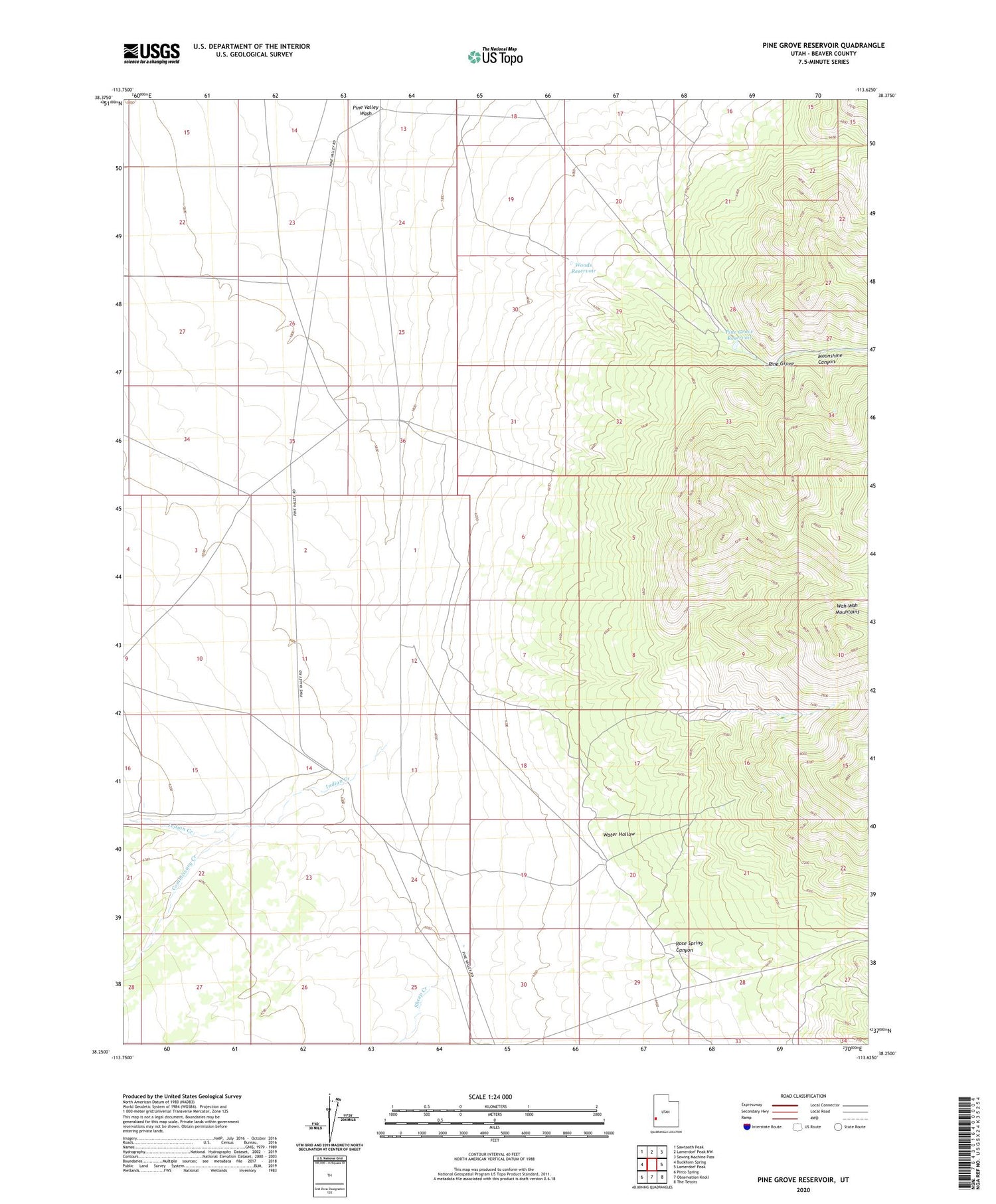 Pine Grove Reservoir Utah US Topo Map Image