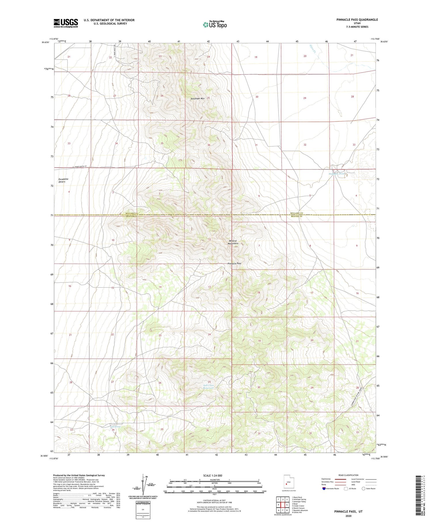 Pinnacle Pass Utah US Topo Map Image