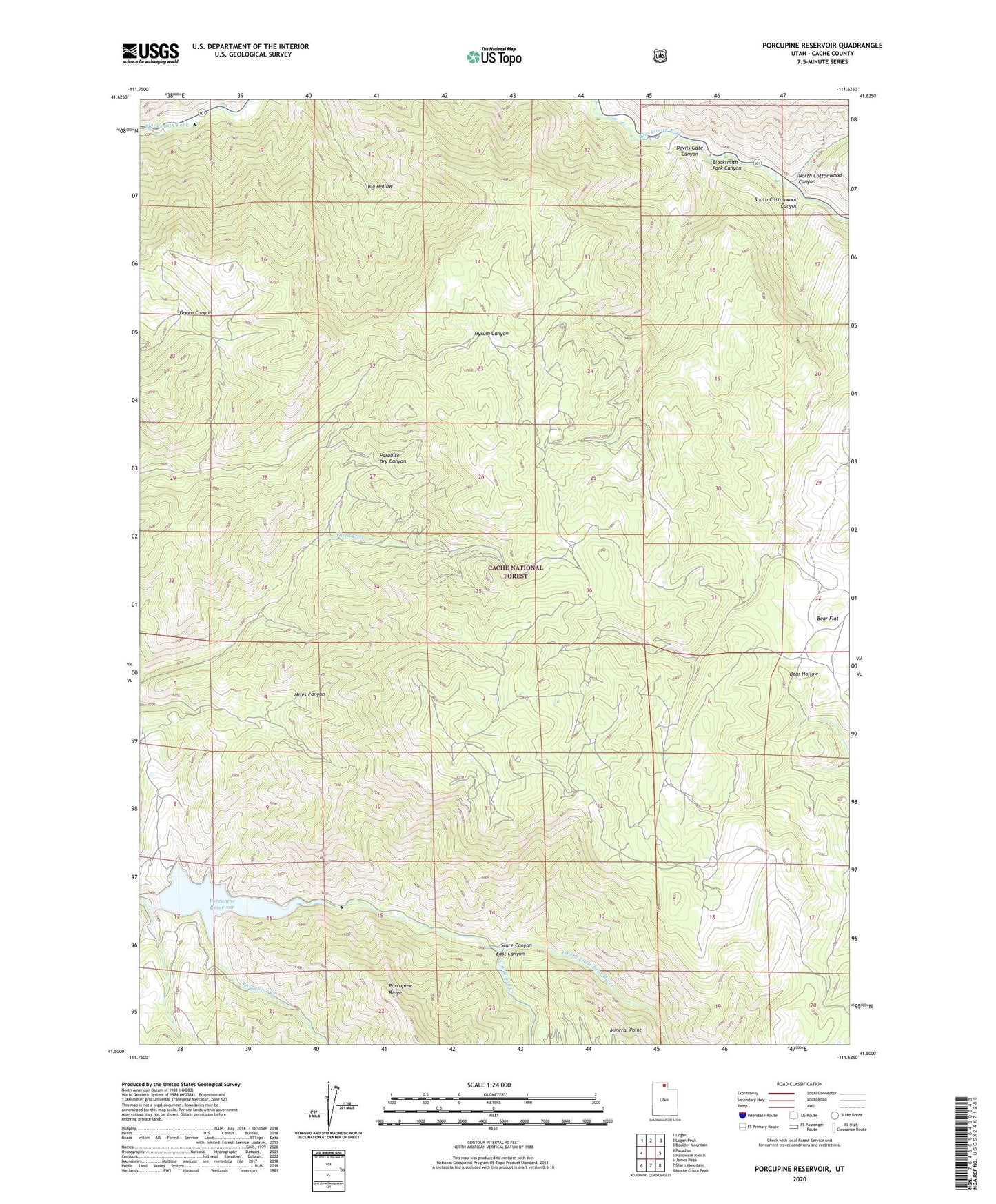 Porcupine Reservoir Utah US Topo Map Image