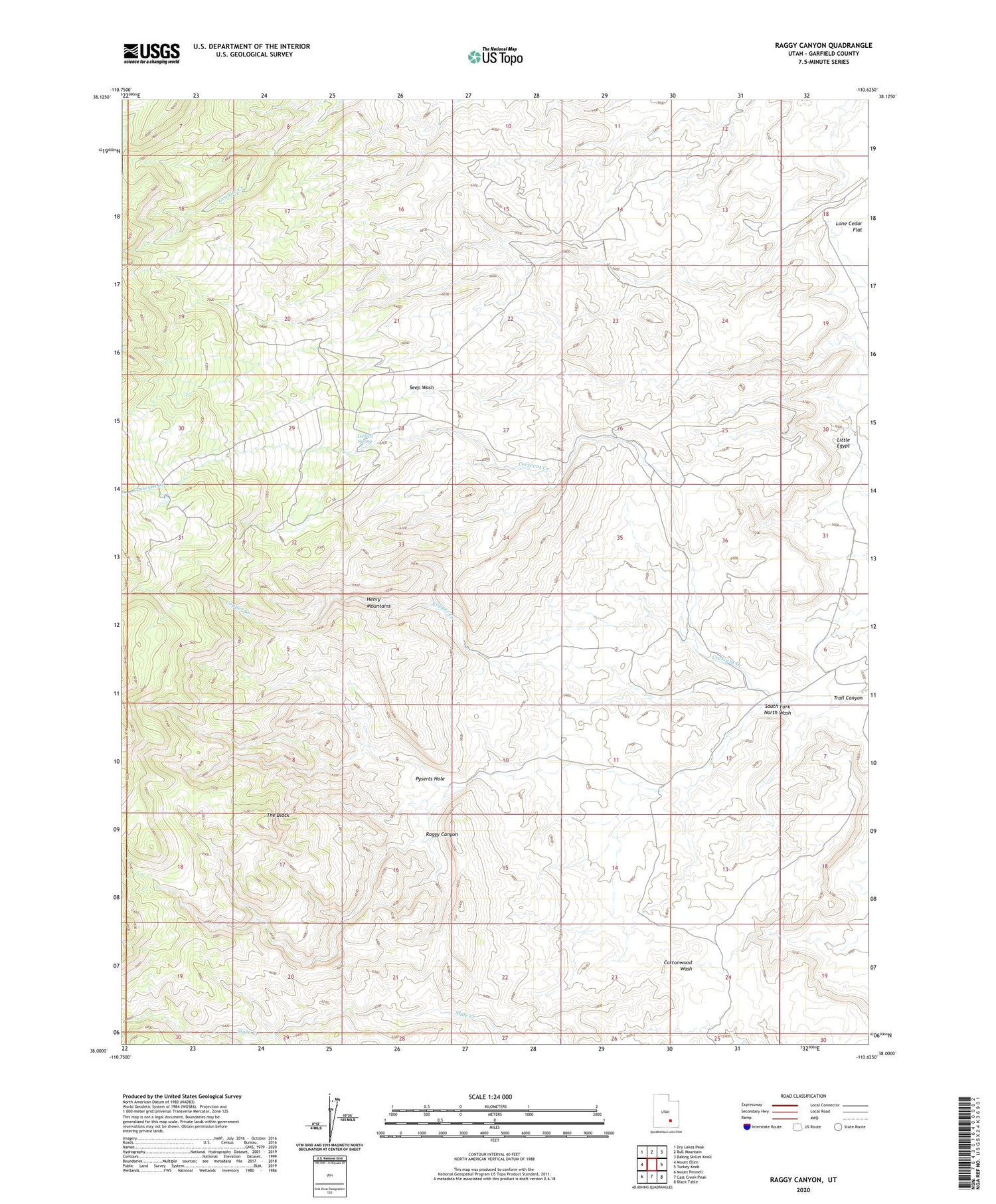 Raggy Canyon Utah US Topo Map Image