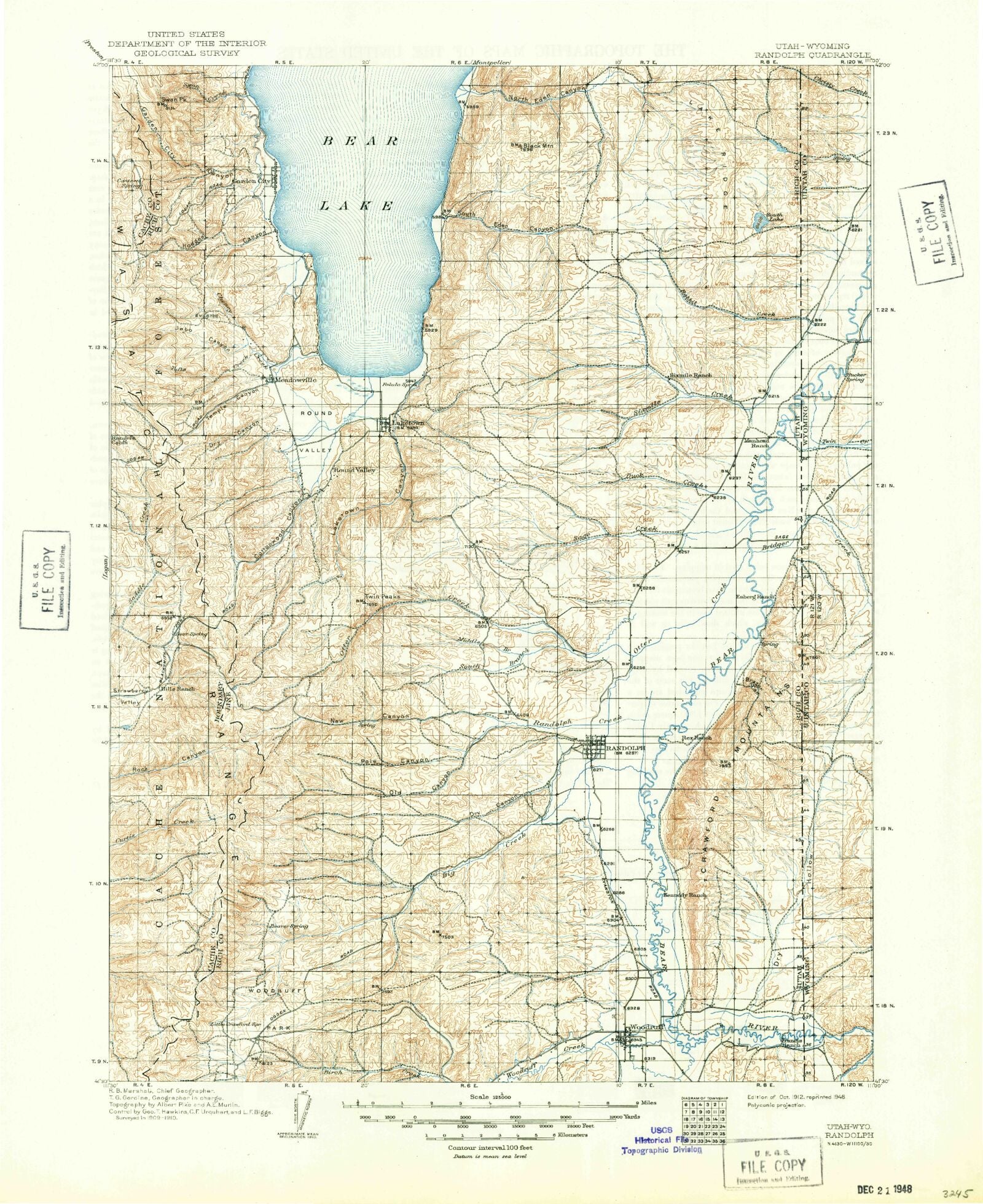 Historic 1912 Randolph Utah 30'x30' Topo Map – MyTopo Map Store
