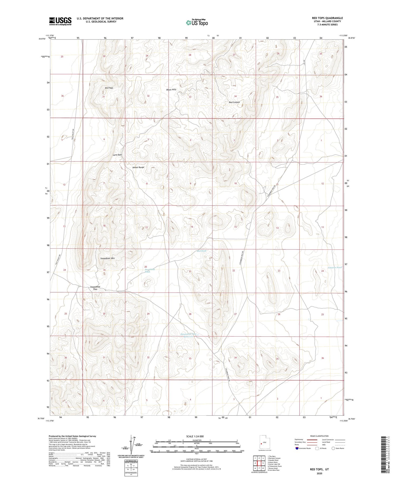 Red Tops Utah US Topo Map Image