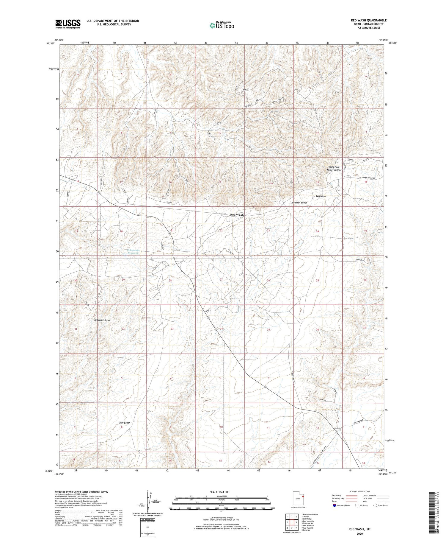 Red Wash Utah US Topo Map Image