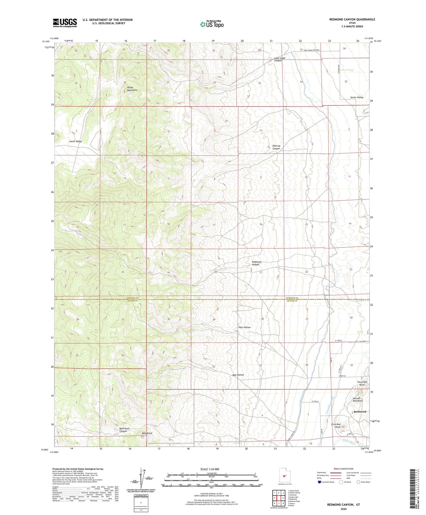 Redmond Canyon Utah US Topo Map Image