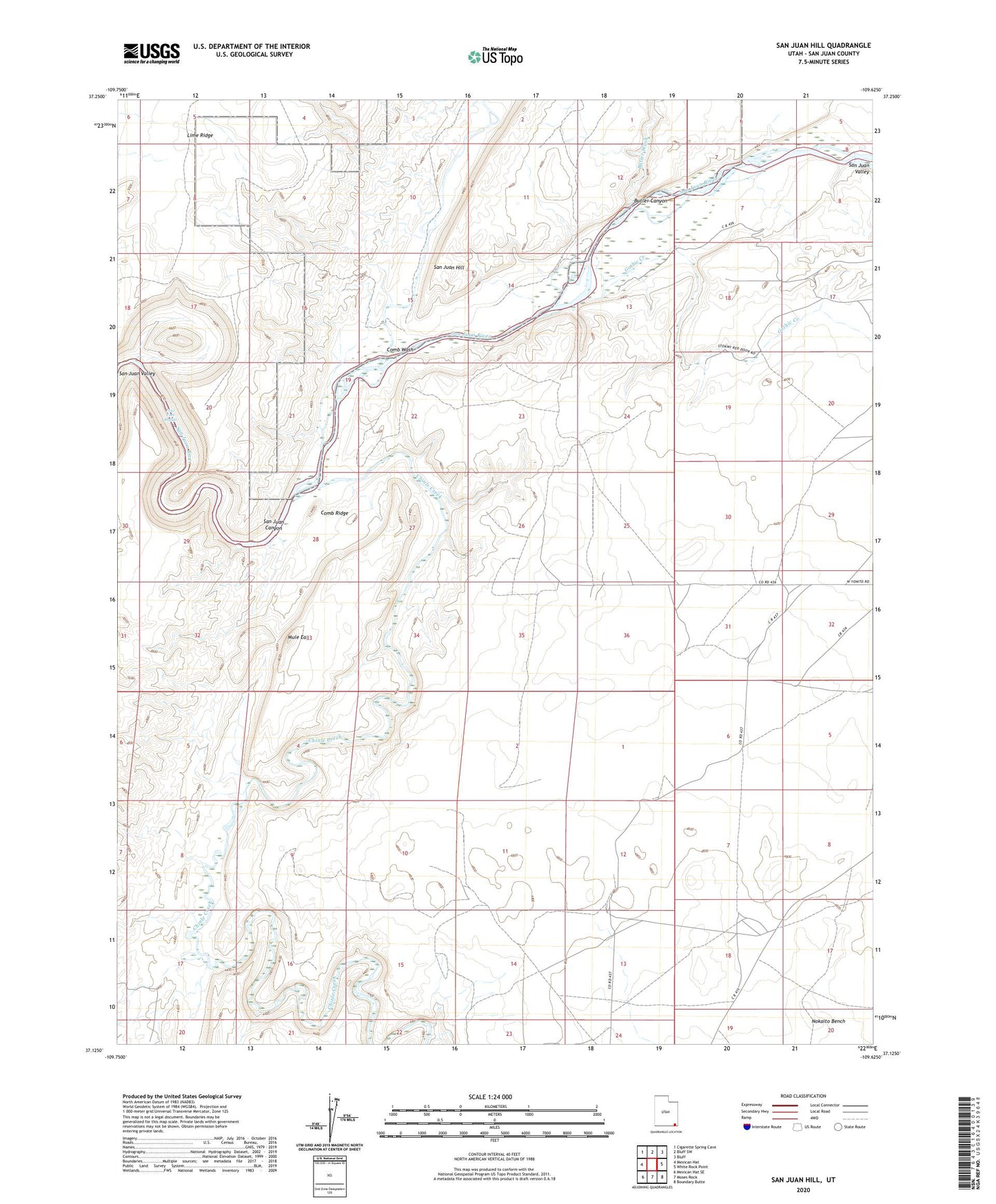 San Juan Hill Utah US Topo Map Image