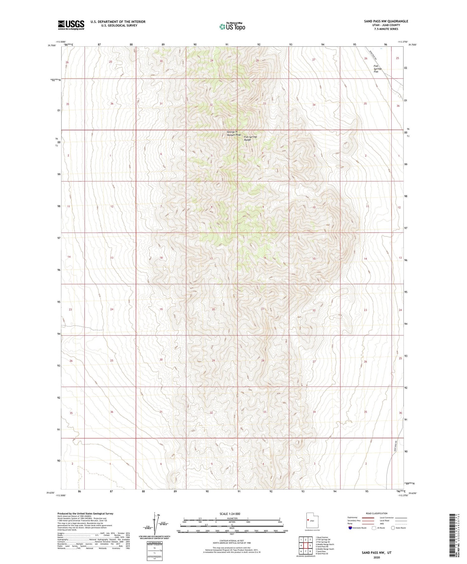 Sand Pass NW Utah US Topo Map Image