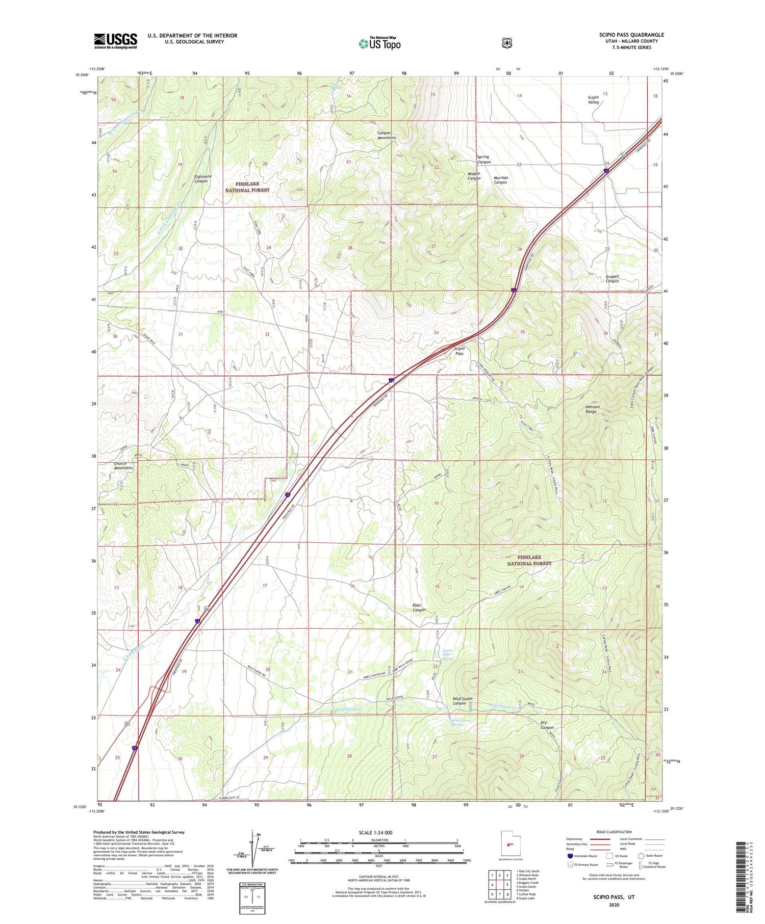 Scipio Pass Utah US Topo Map Image