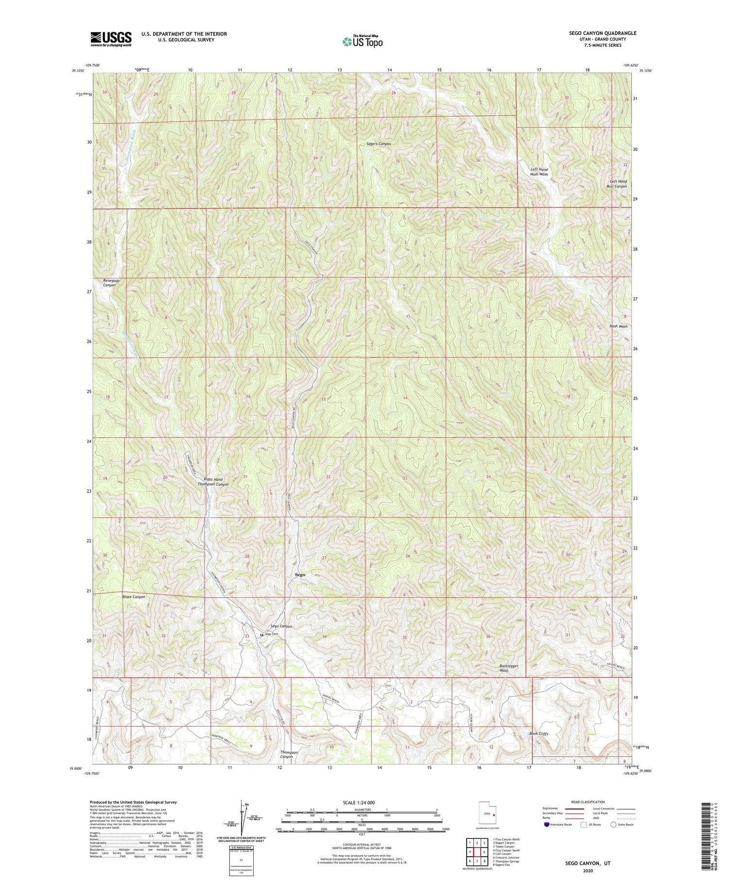 Sego Canyon Utah US Topo Map Image