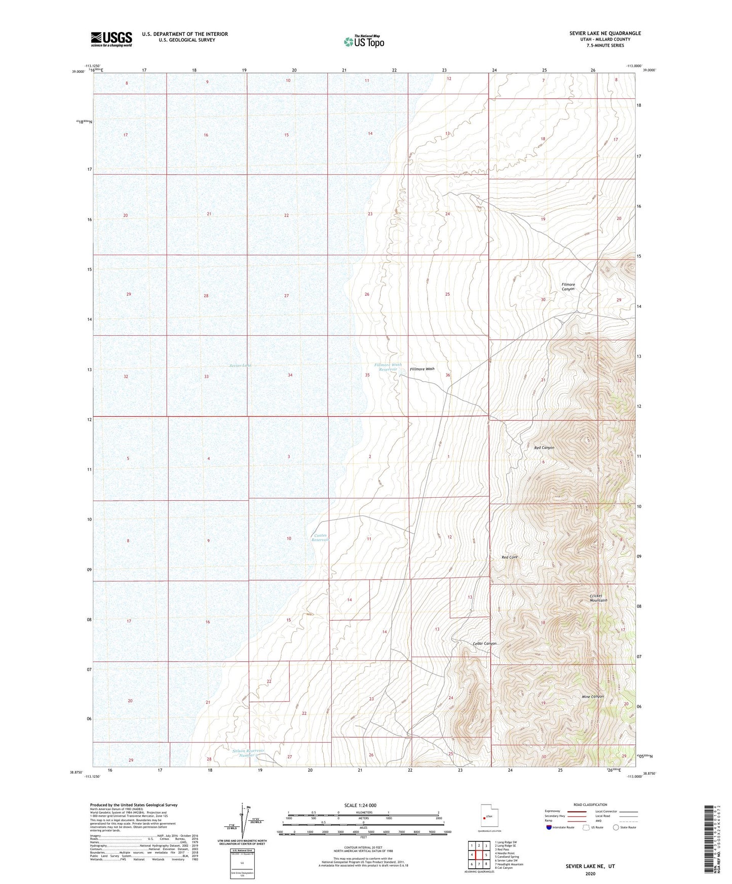 Sevier Lake NE Utah US Topo Map Image