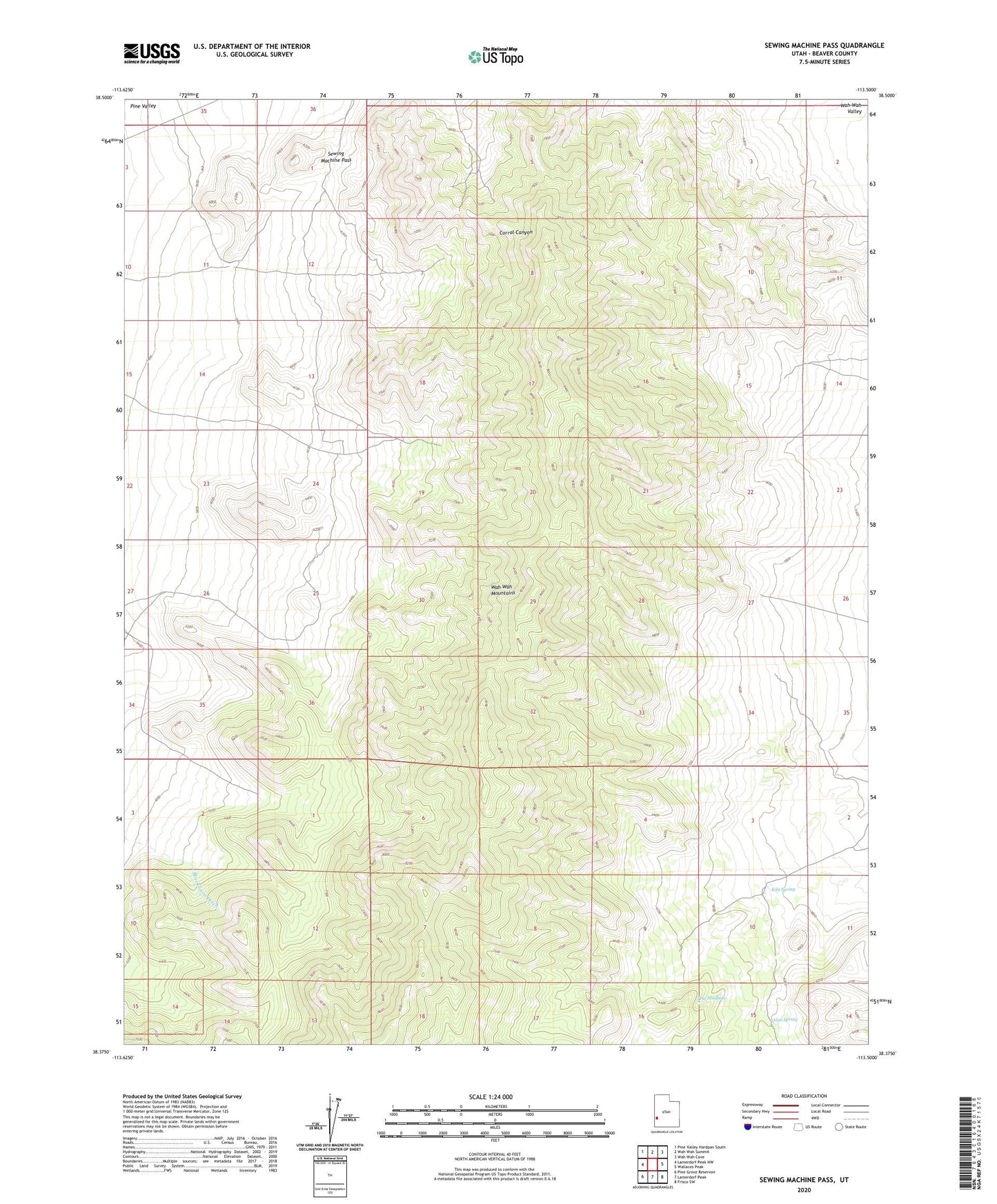 Sewing Machine Pass Utah US Topo Map Image
