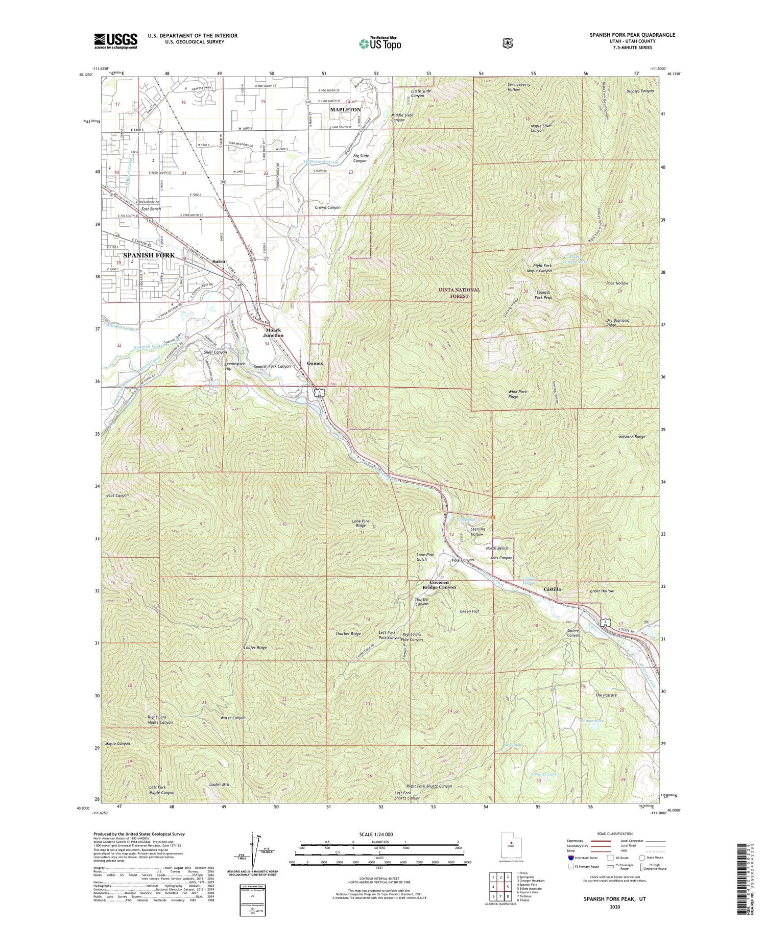 Spanish Fork Peak Utah US Topo Map Image