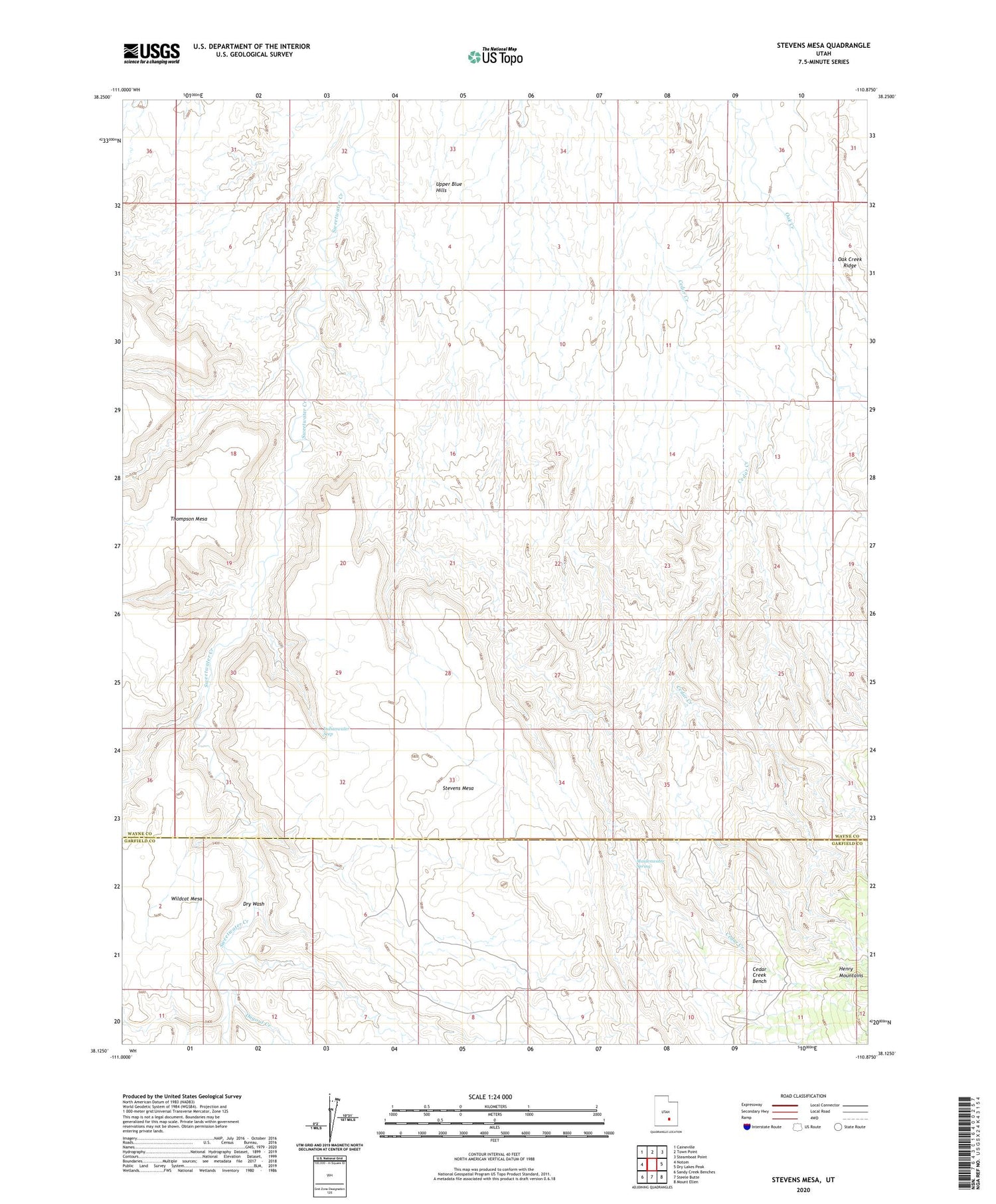 Stevens Mesa Utah US Topo Map Image