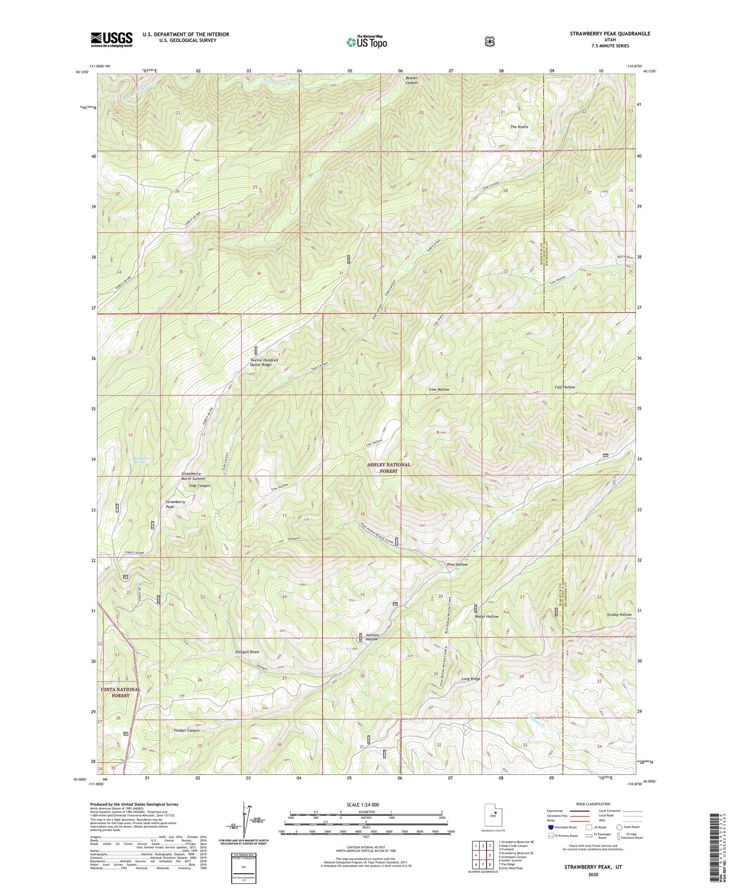 Strawberry Peak Utah US Topo Map Image