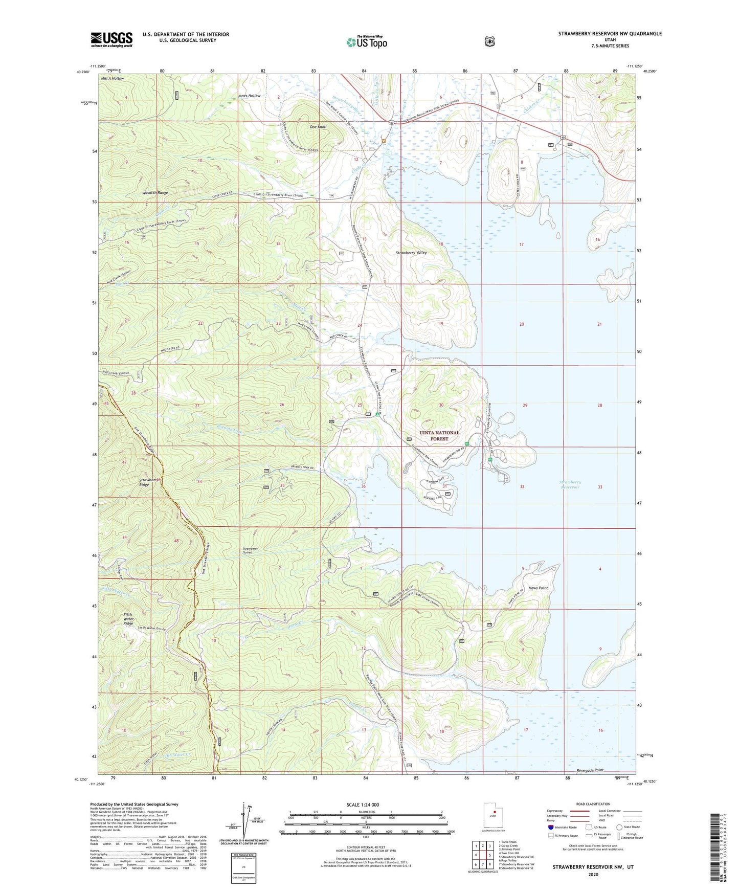 Strawberry Reservoir NW Utah US Topo Map Image