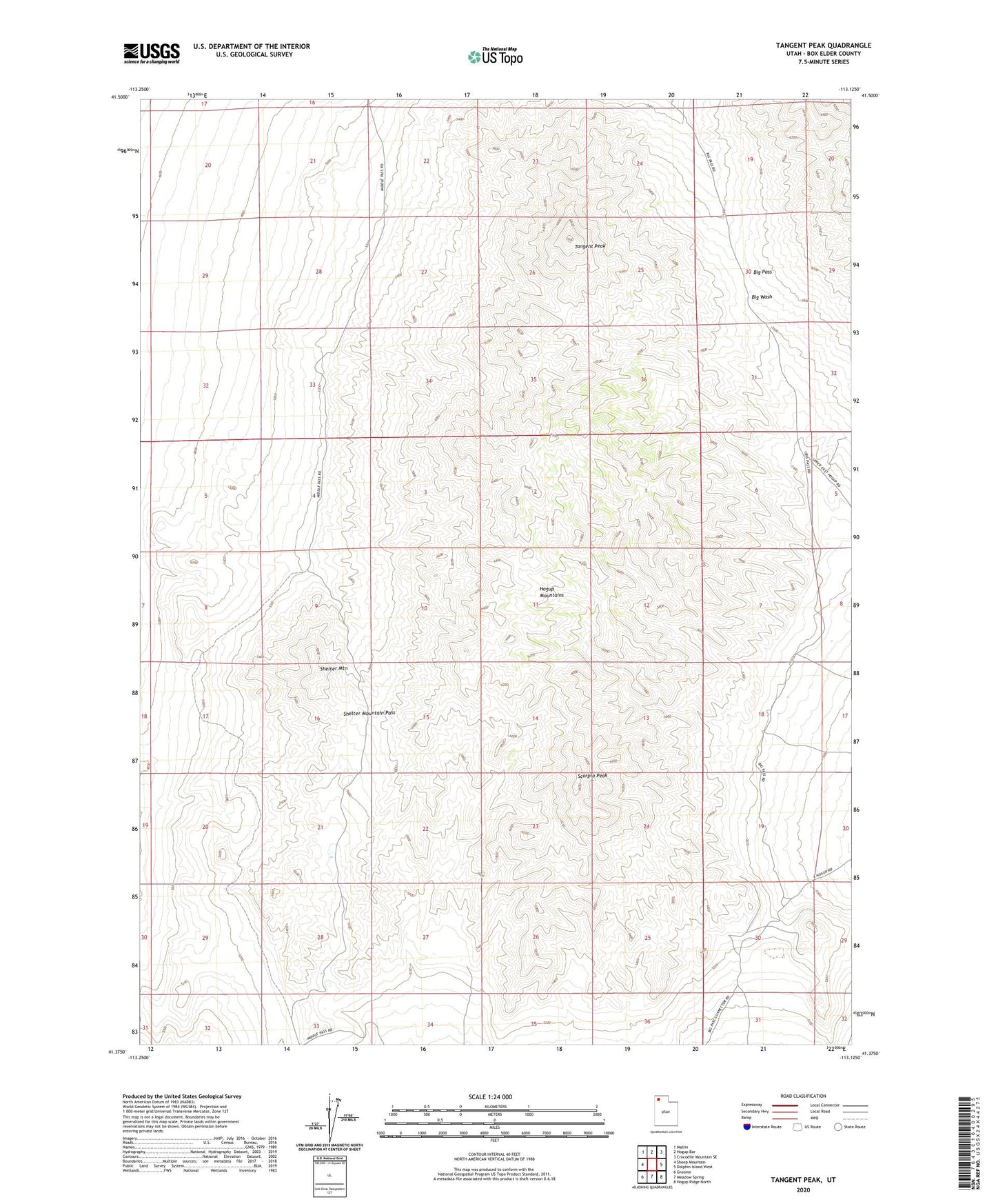 Tangent Peak Utah US Topo Map Image