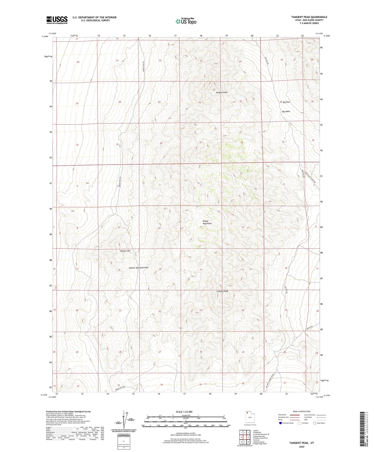Tangent Peak Utah US Topo Map Image