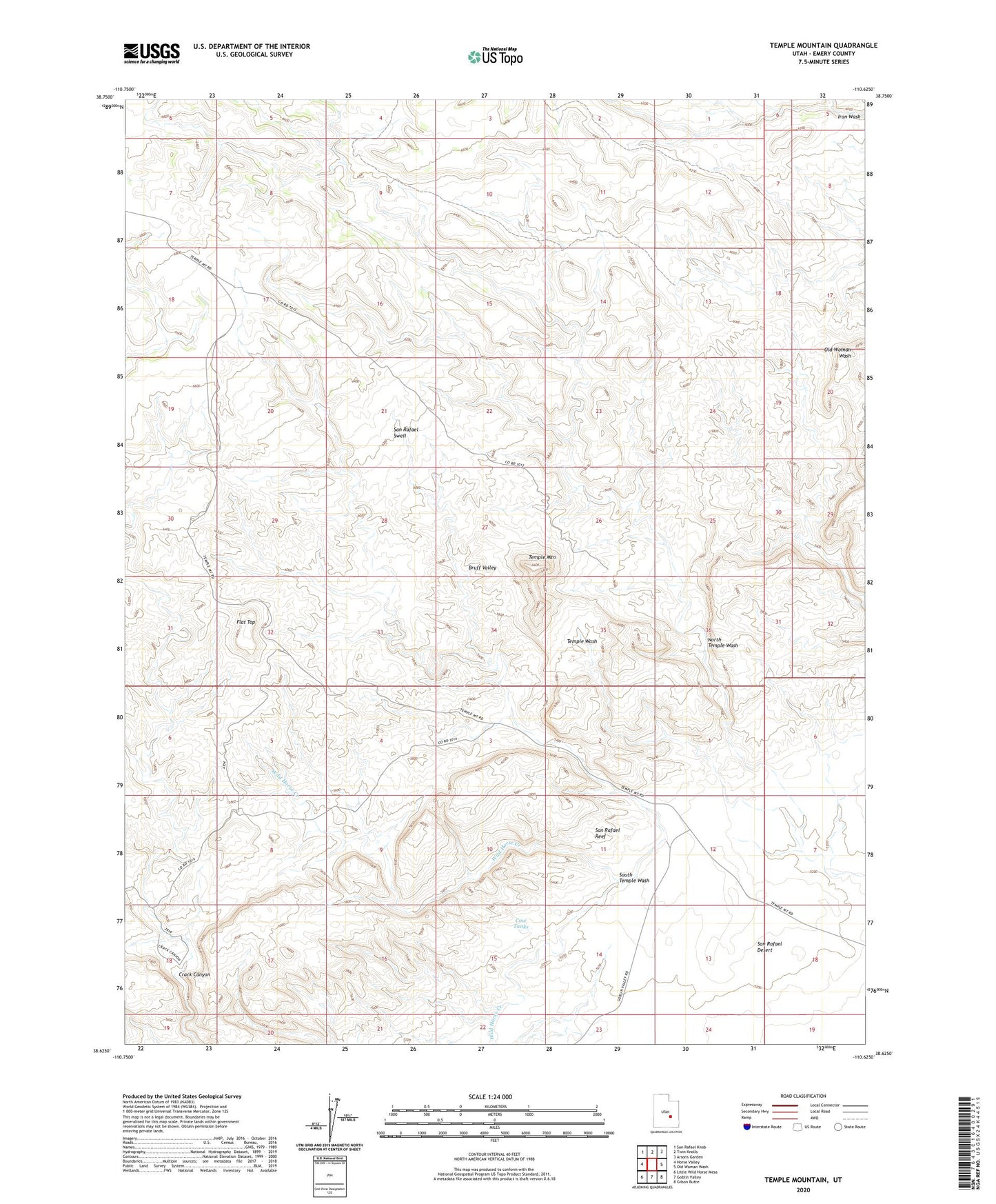 Temple Mountain Utah US Topo Map Image