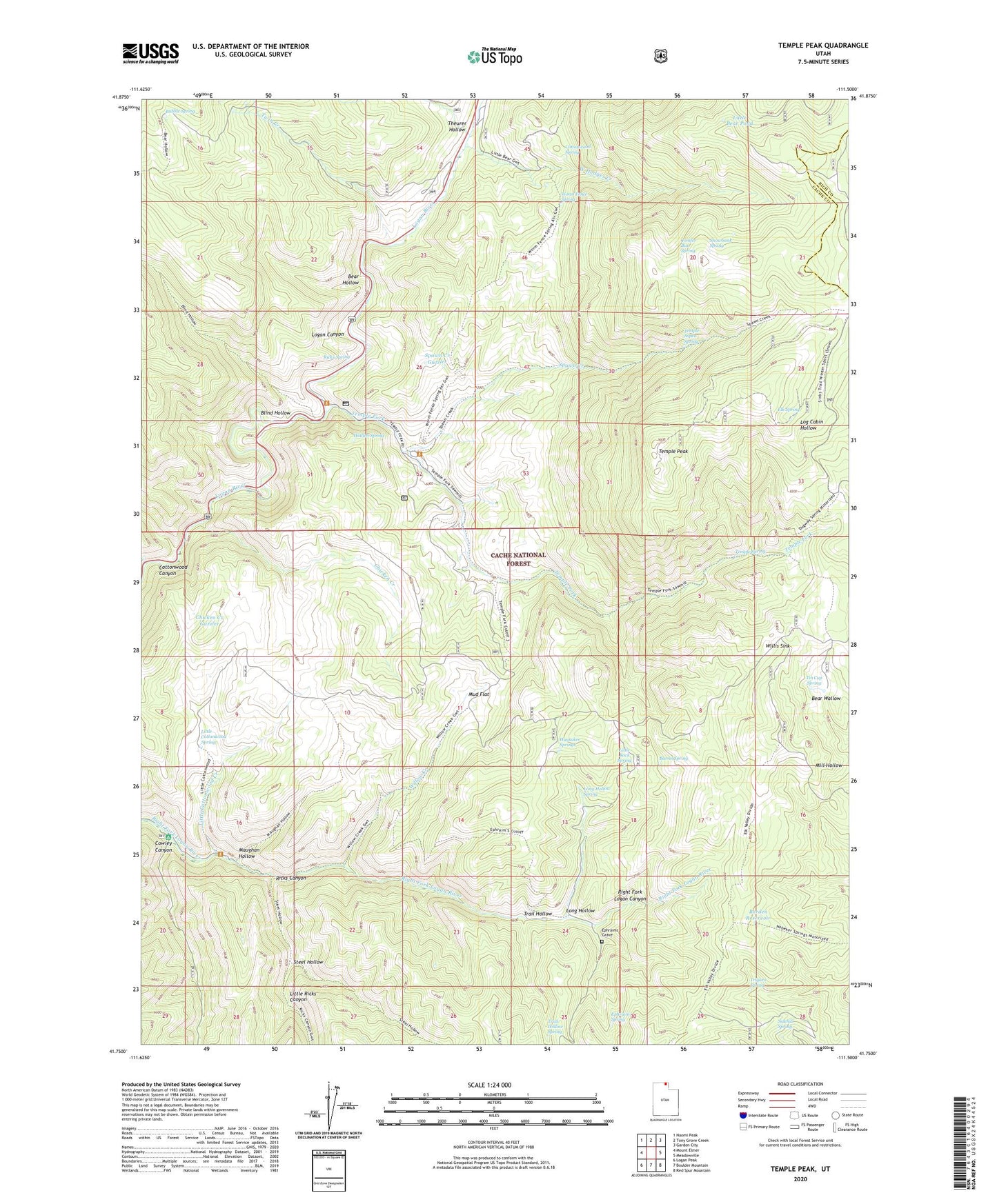 Temple Peak Utah US Topo Map Image