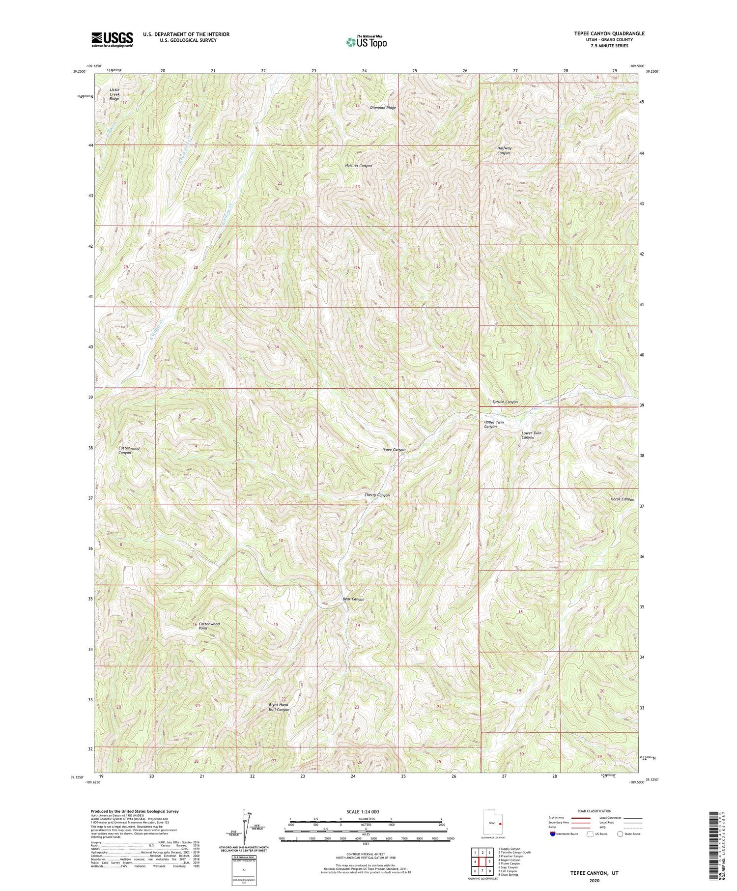 Tepee Canyon Utah US Topo Map Image