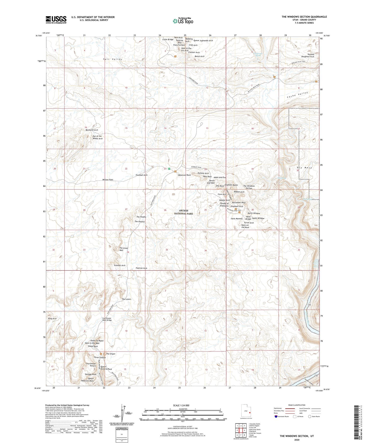 The Windows Section Utah US Topo Map Image