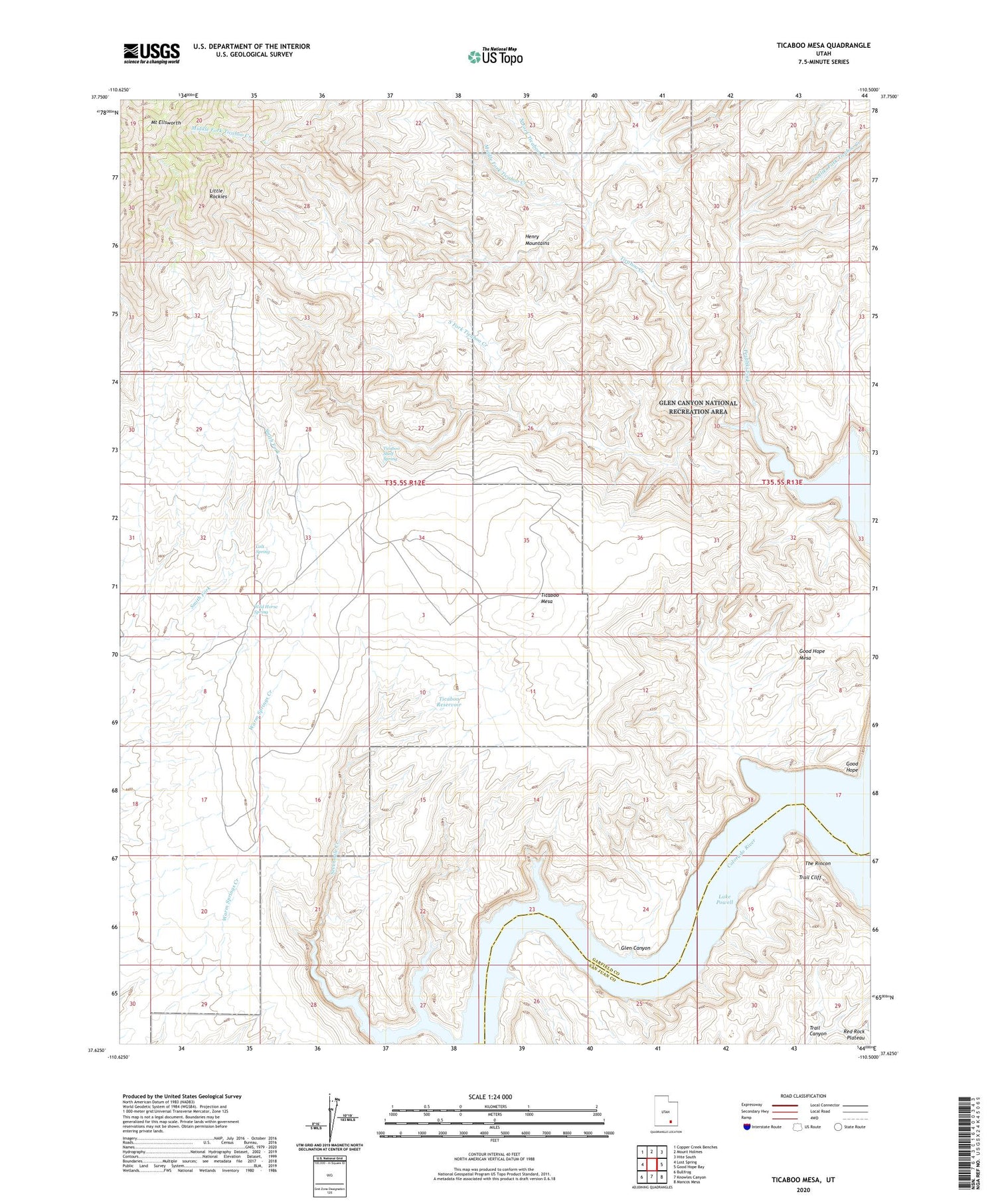 Ticaboo Mesa Utah US Topo Map Image