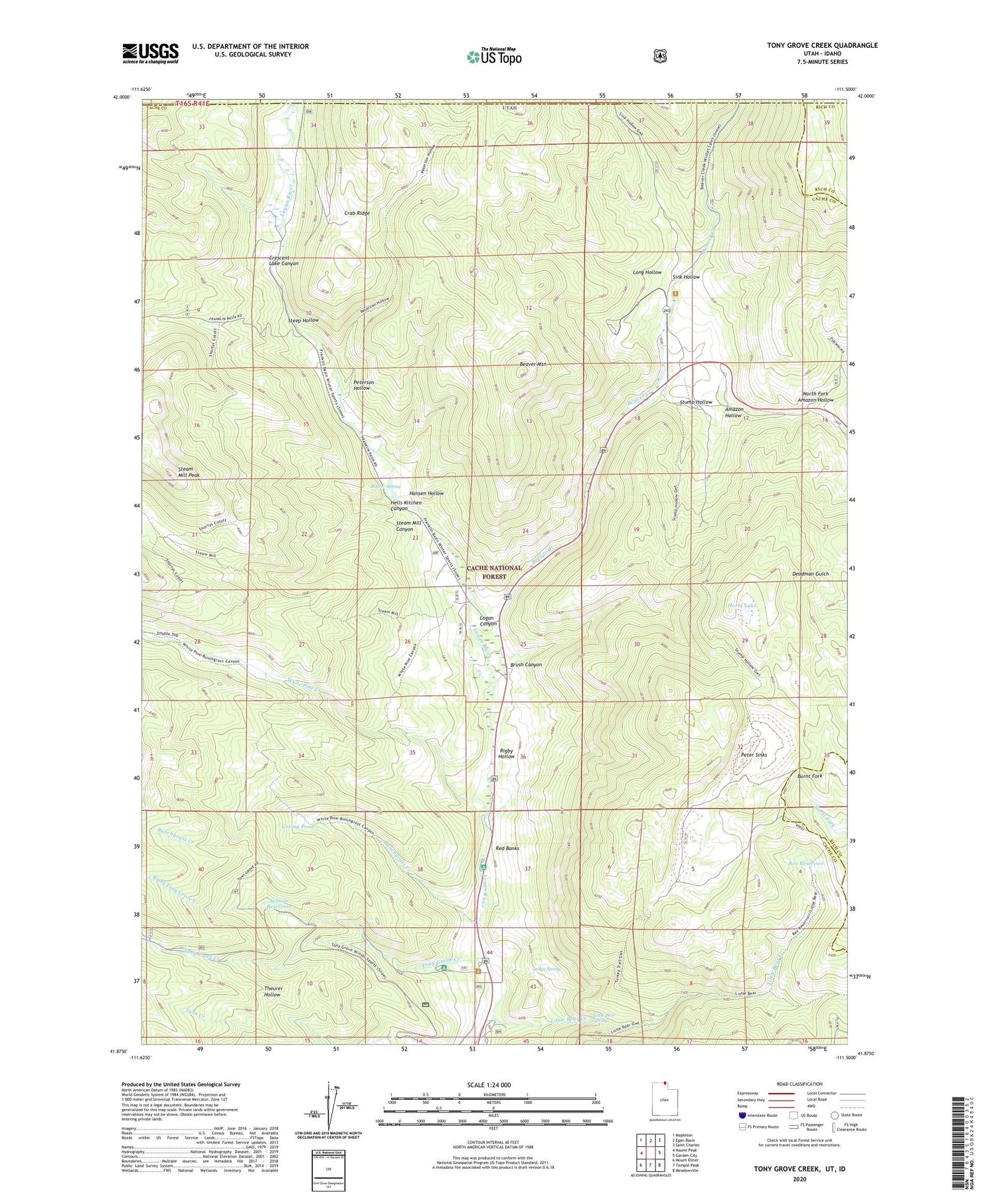 Tony Grove Creek Utah US Topo Map Image