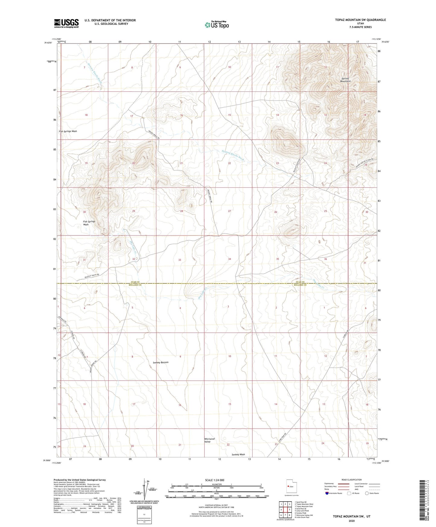 Topaz Mountain SW Utah US Topo Map Image