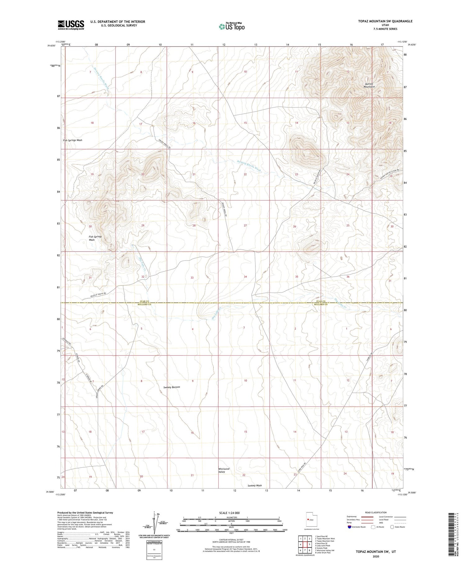 Topaz Mountain SW Utah US Topo Map Image