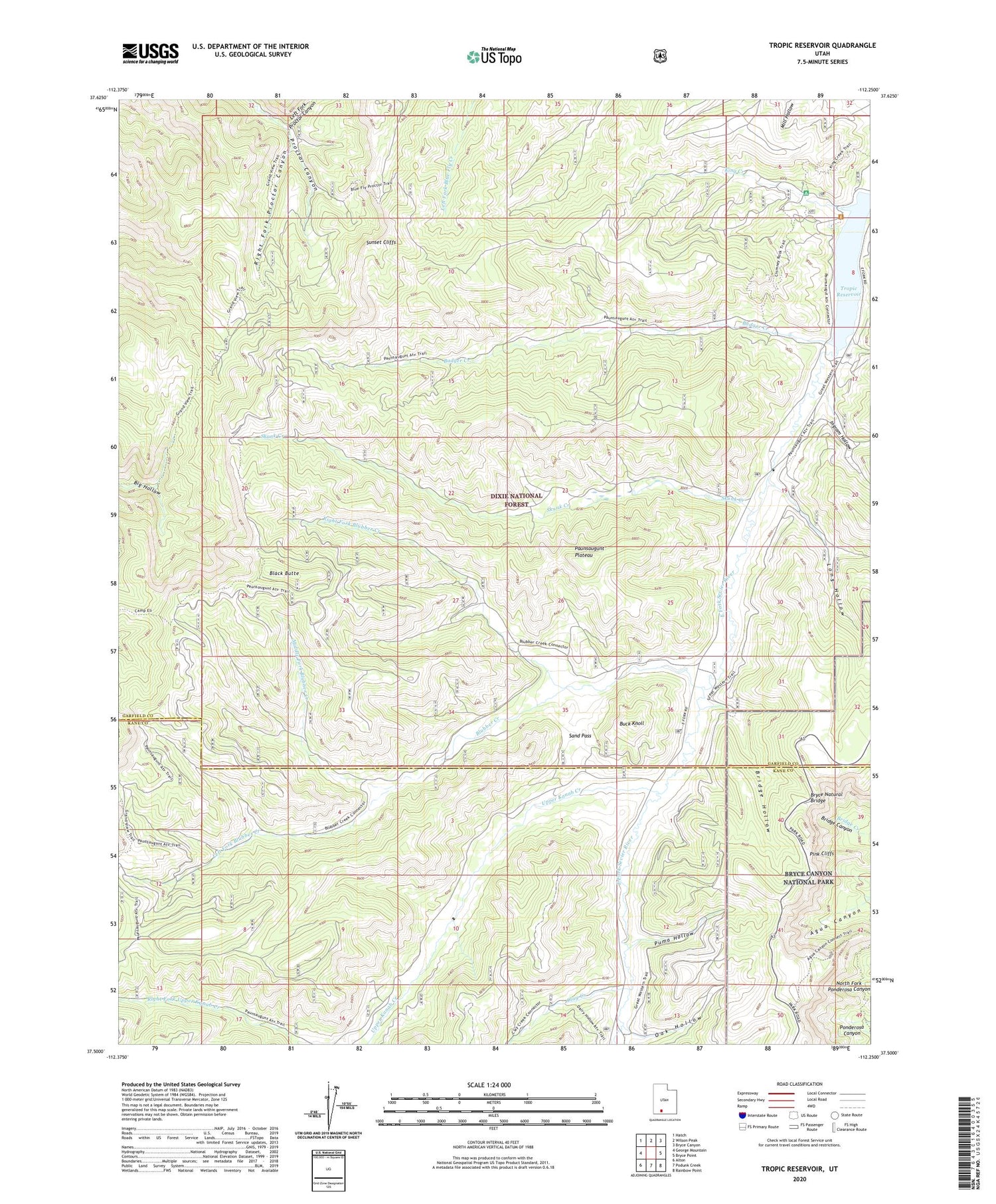 Tropic Reservoir Utah US Topo Map Image