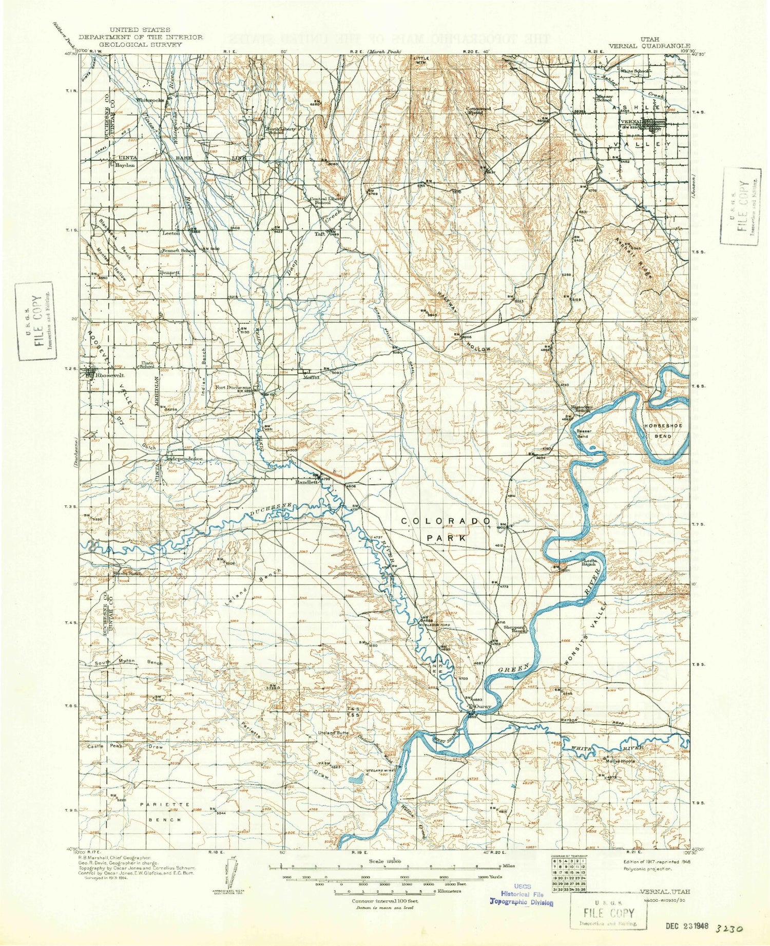 Historic 1917 Vernal Utah 30'x30' Topo Map Image